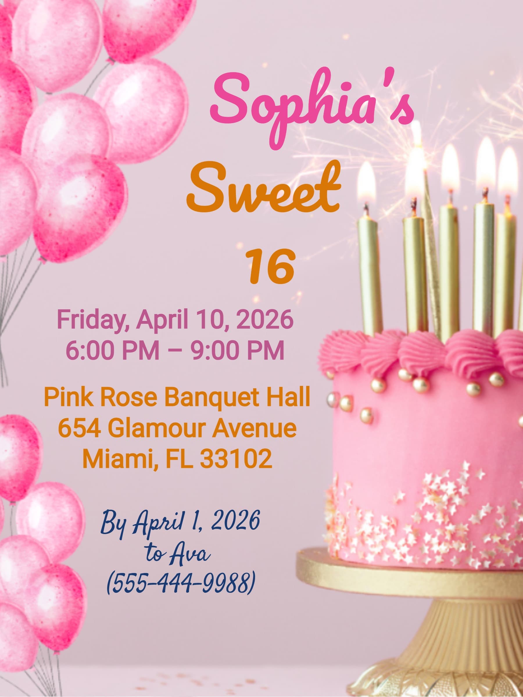 pink cake birthday invite