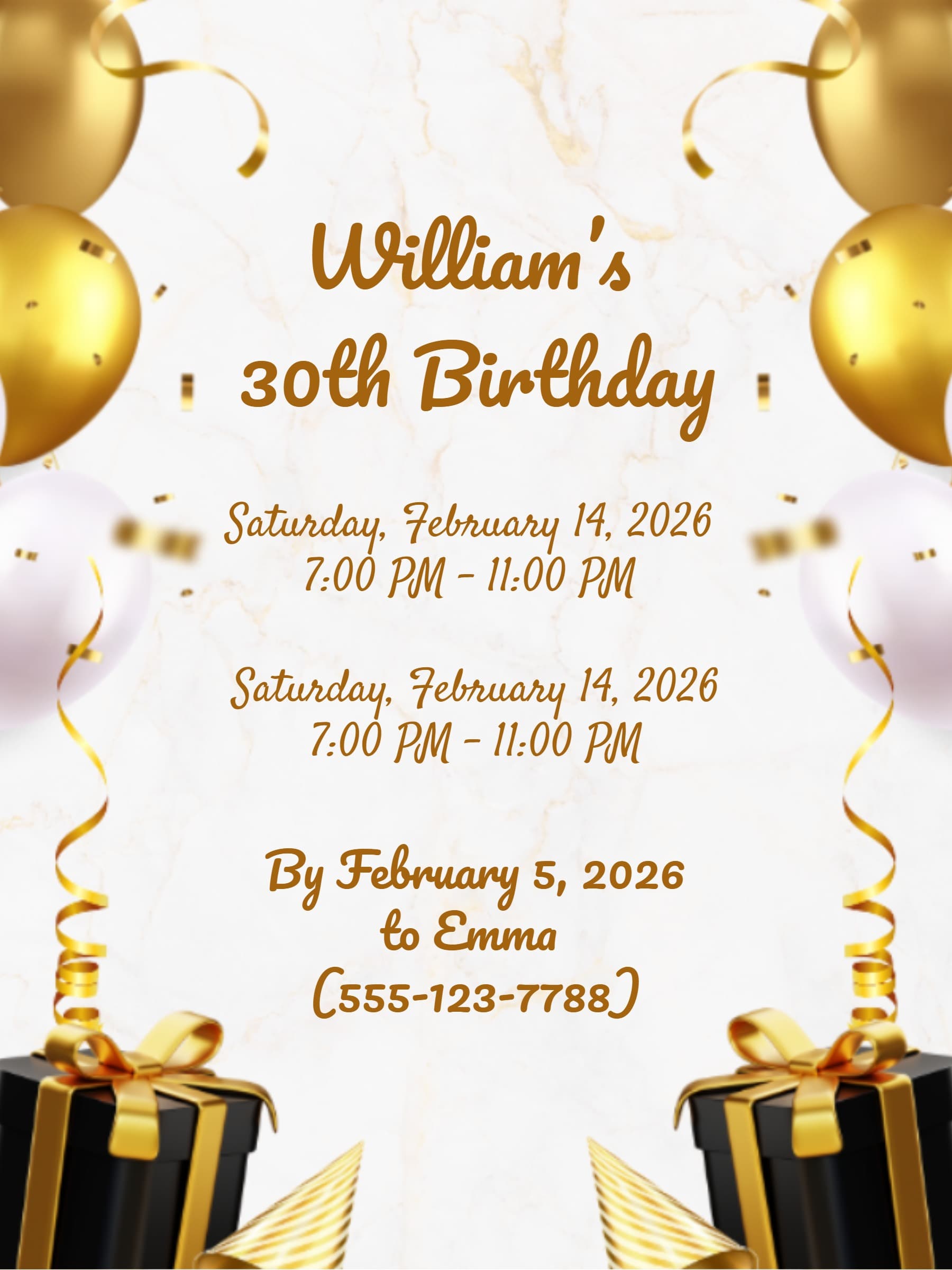 gold balloons birthday invite