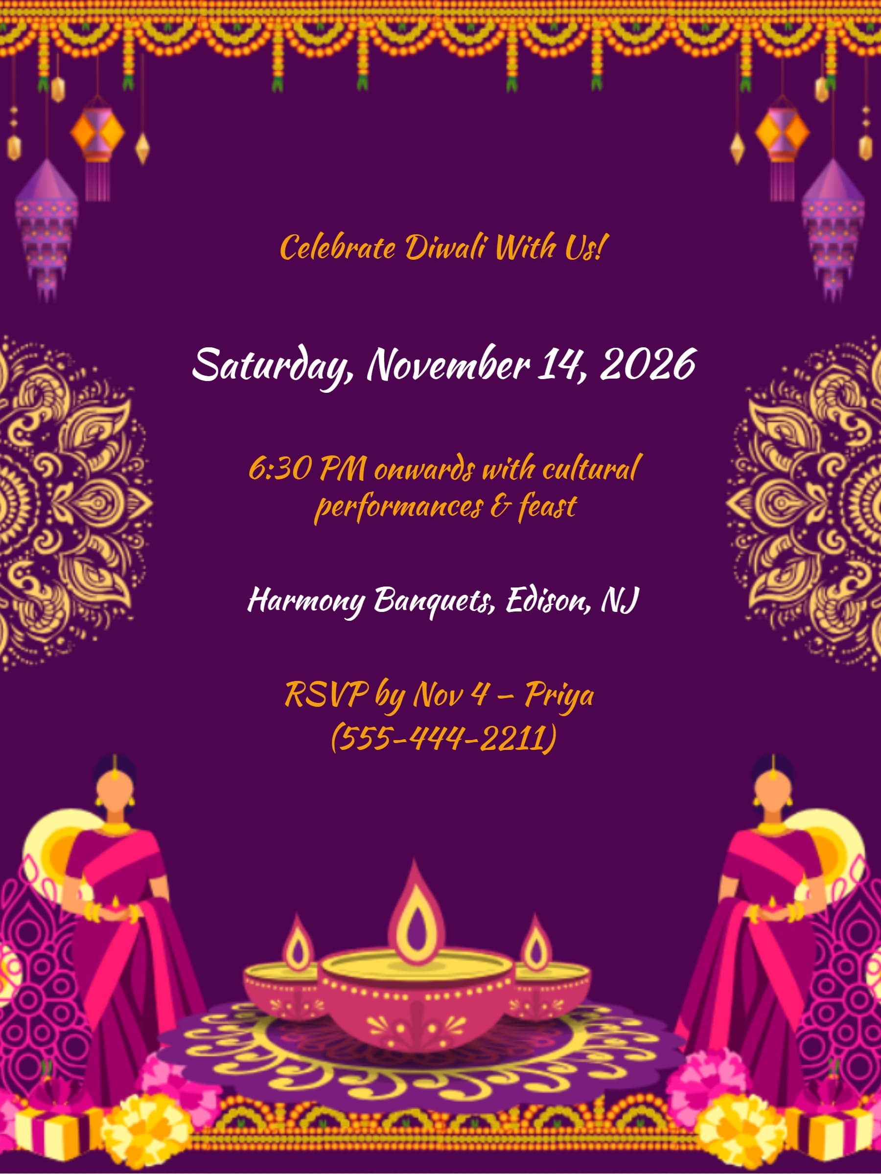 purple diwali invite