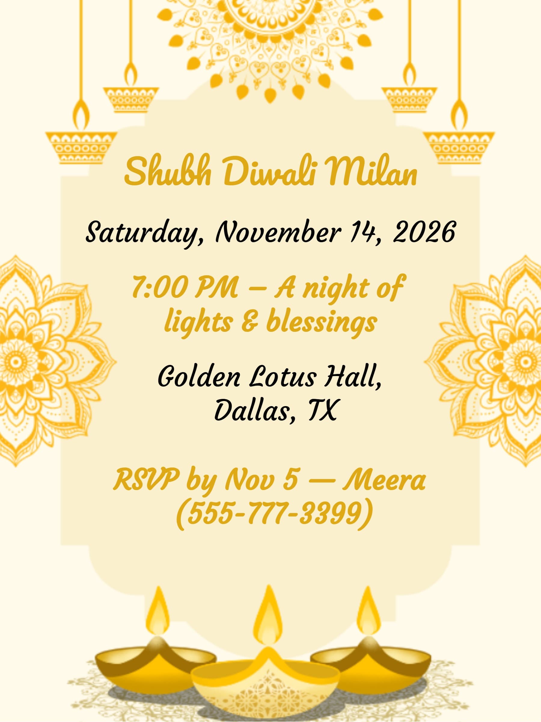 gold diwali invite
