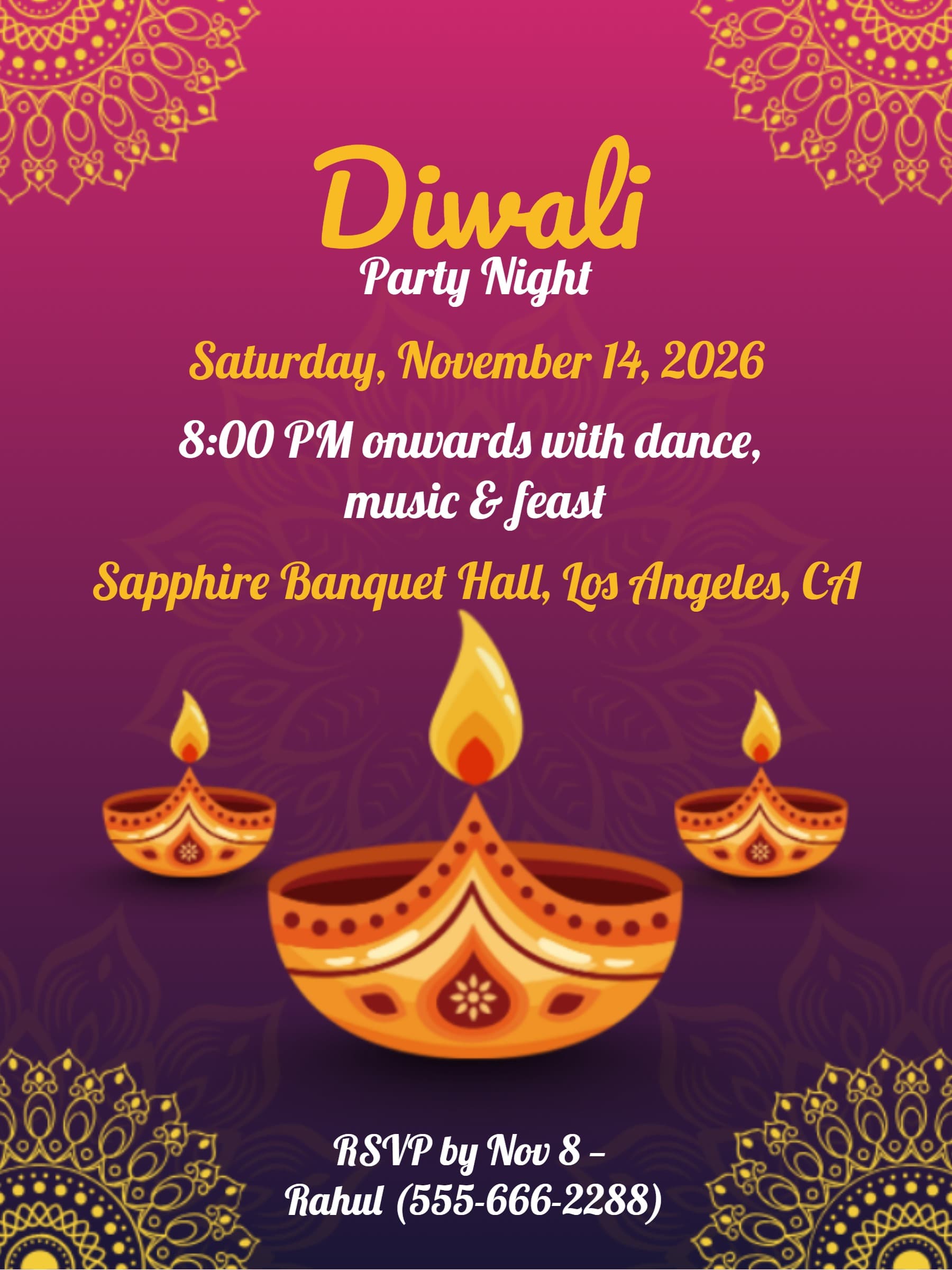 pink diya invite