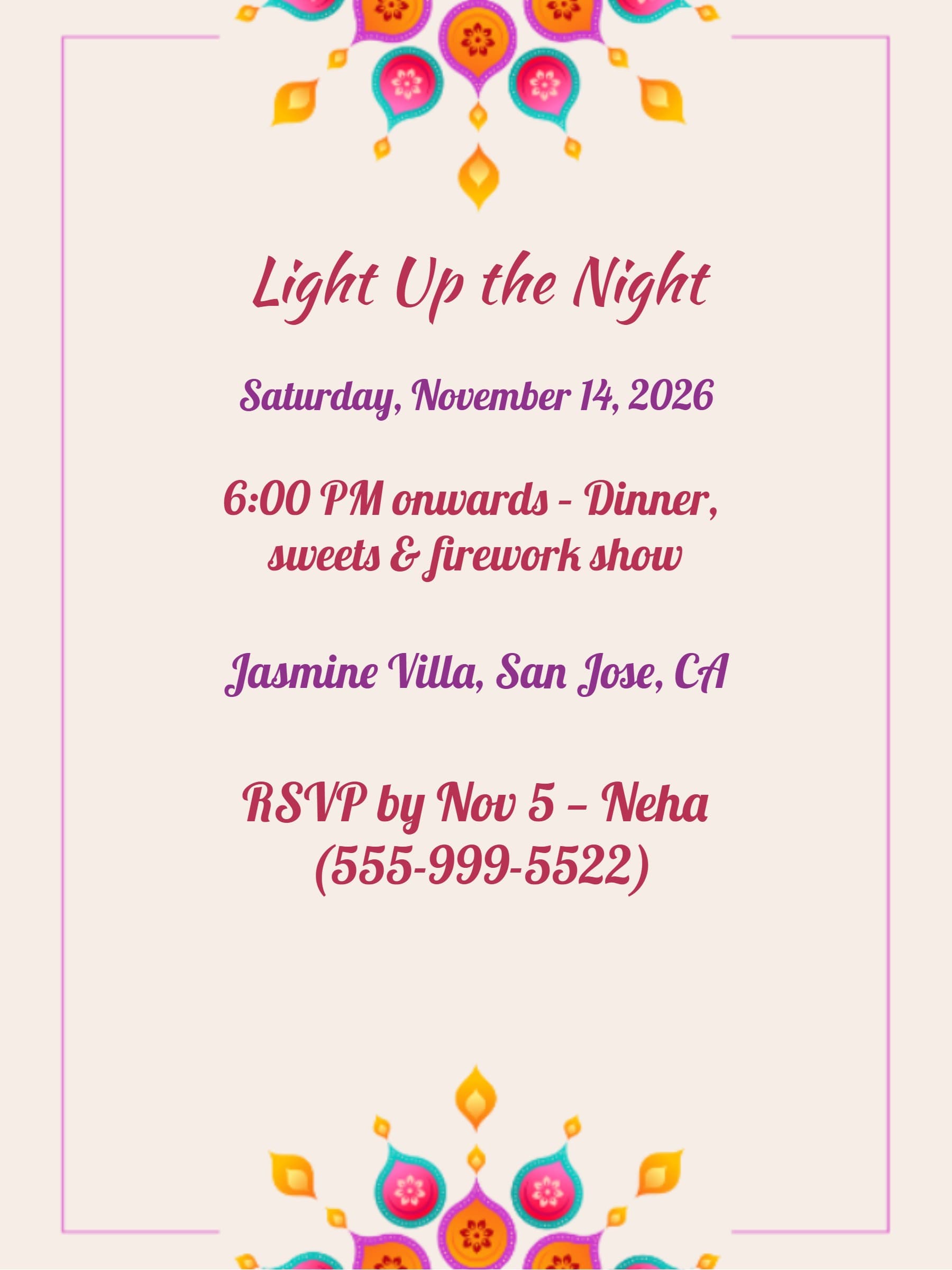 cream diwali invite