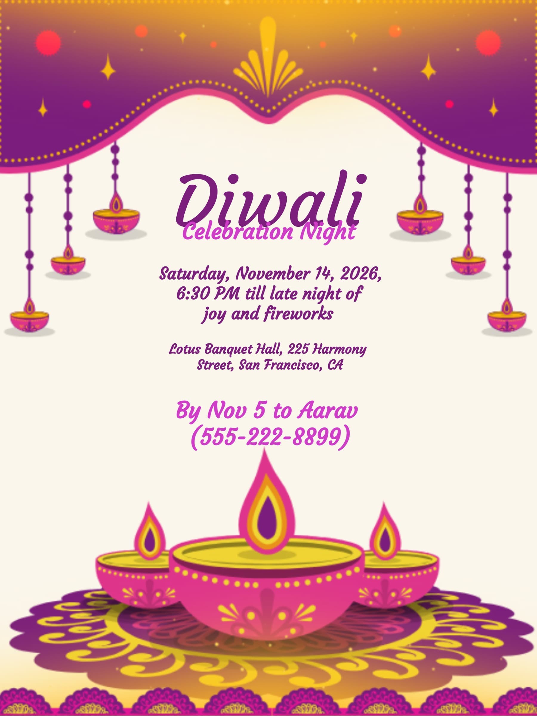 pink diya invite
