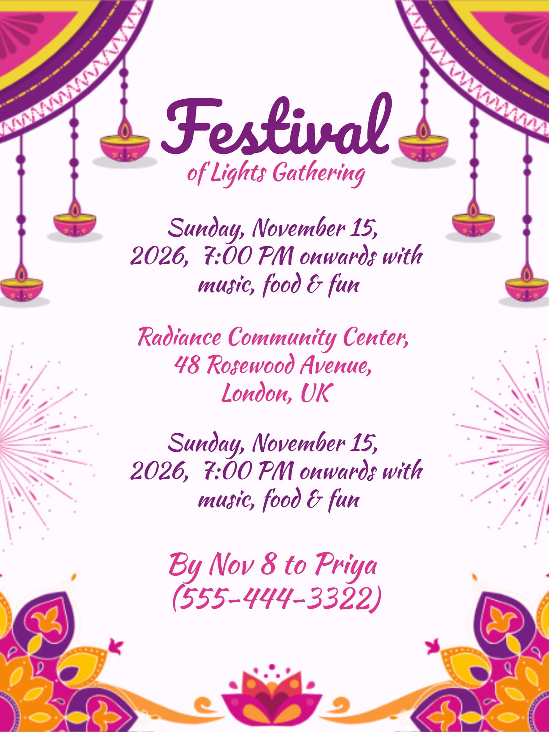 purple diwali invite