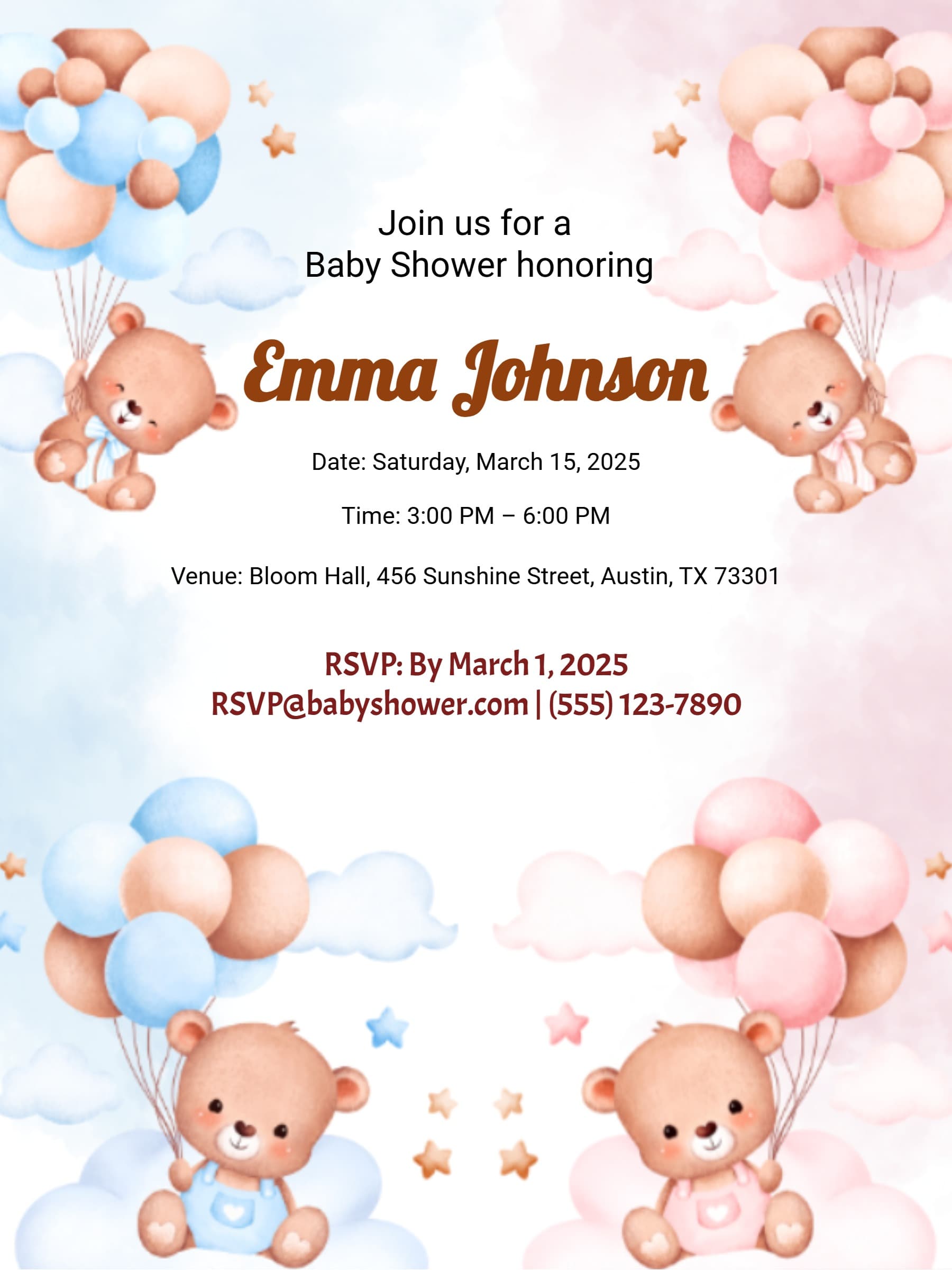 BEAR BALLOON BABY INVITE