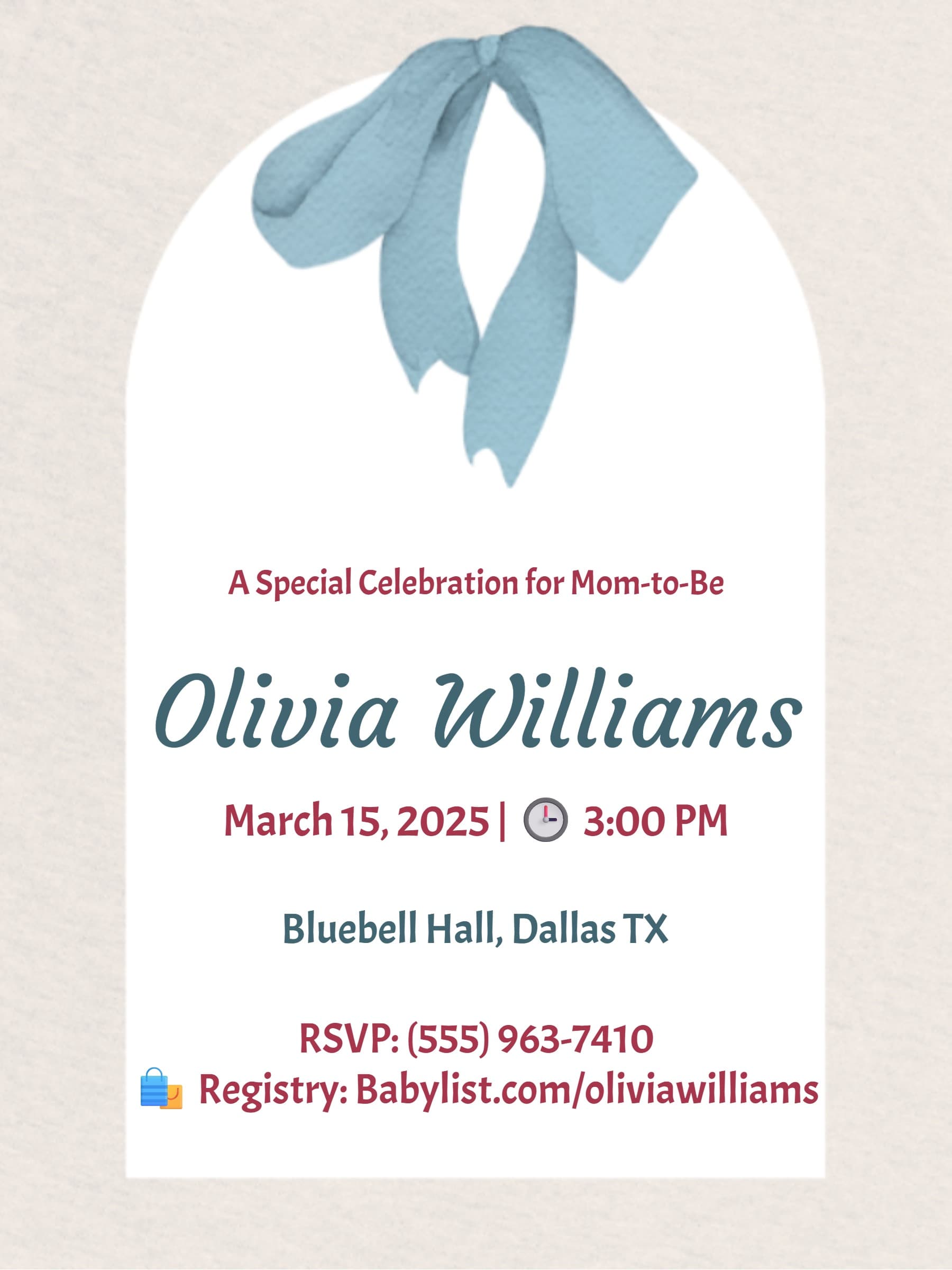 BLUE RIBBON BABY INVITE