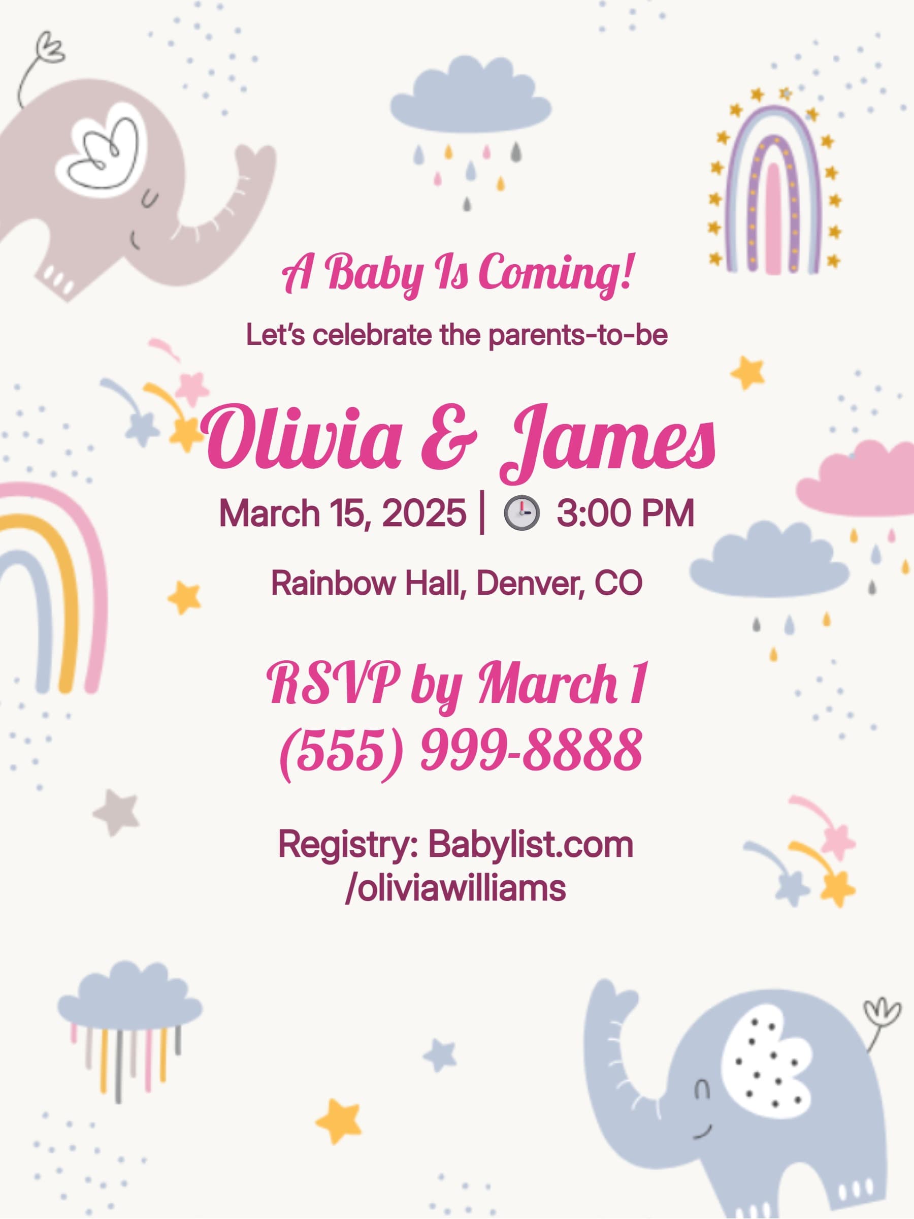 ELEPHANT RAINBOW INVITE