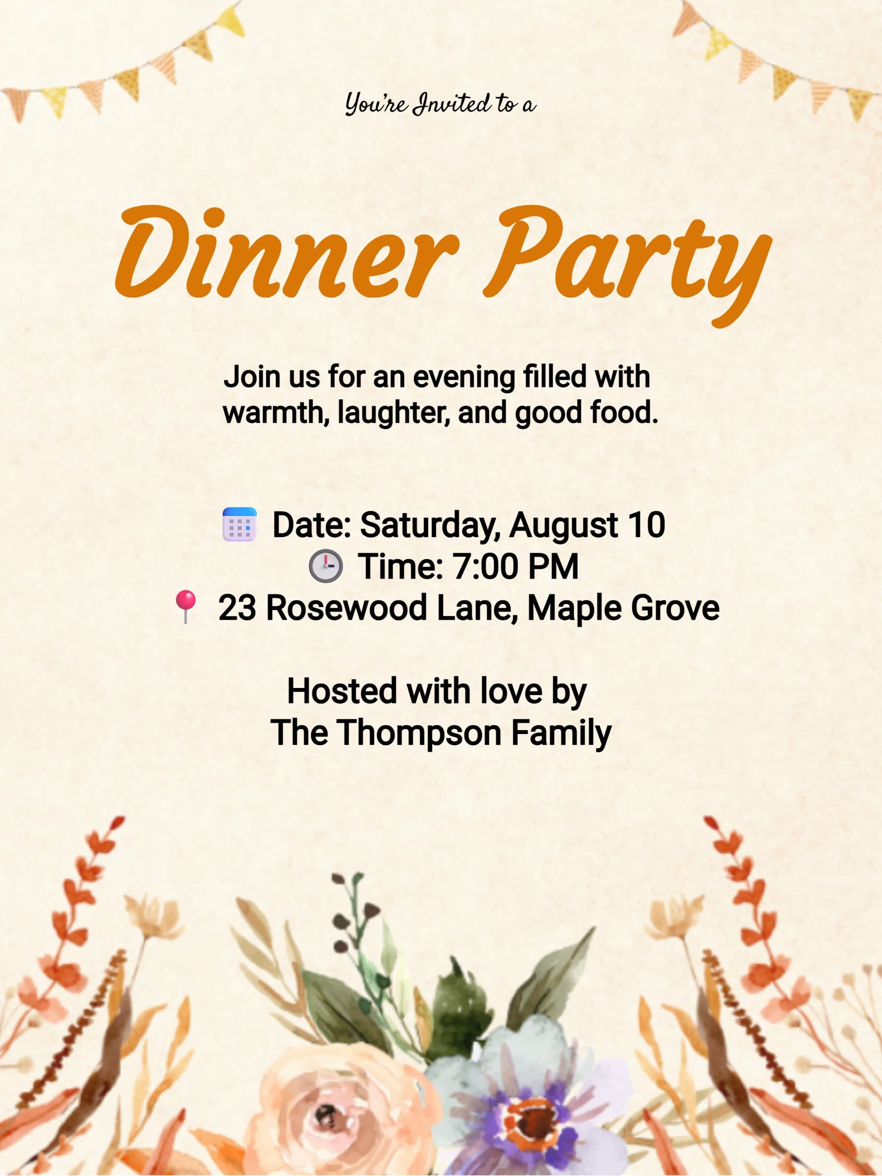 Dinner Party Rustic Floral Invitation