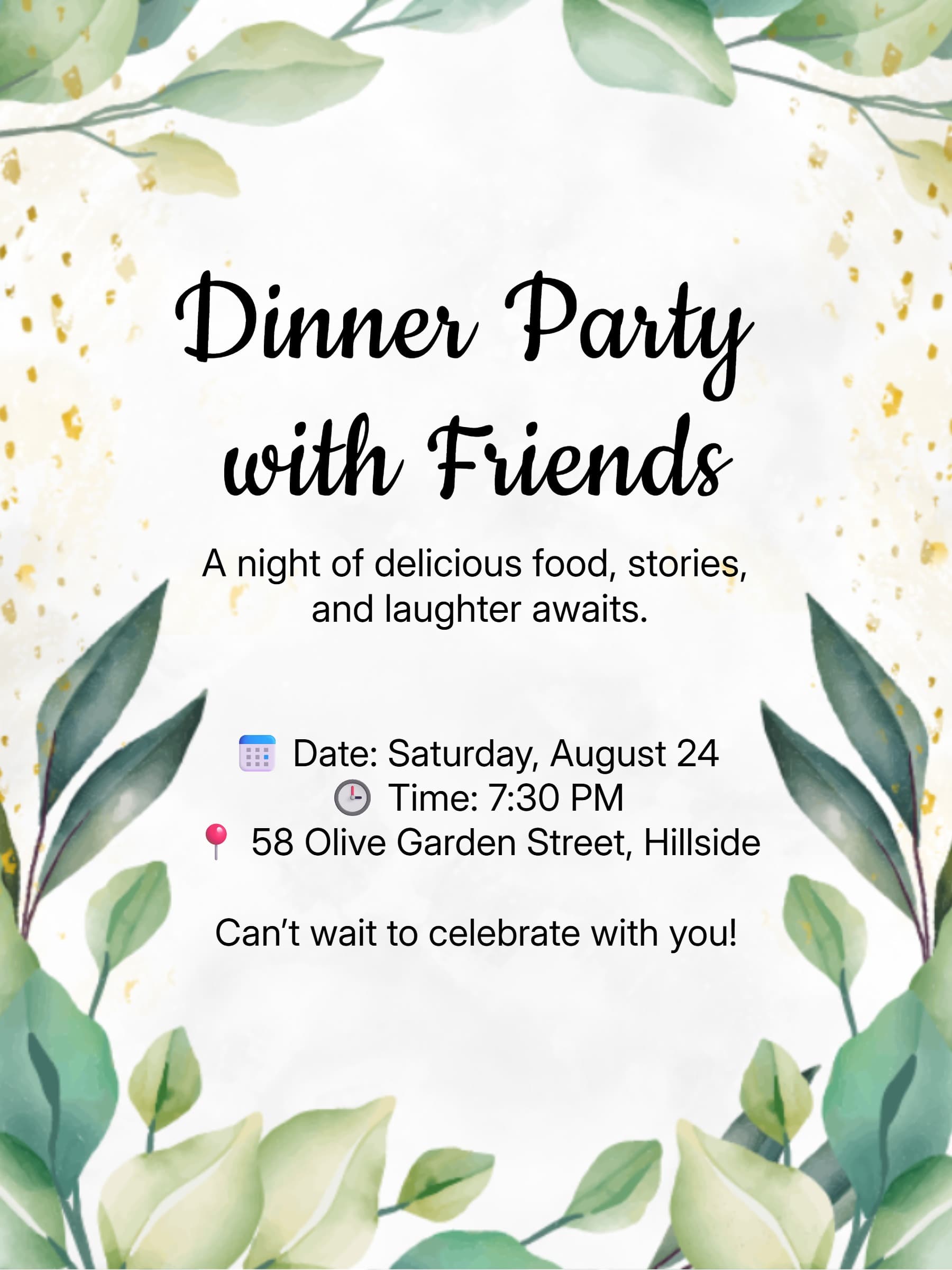 Greenery Dinner Party Invitation