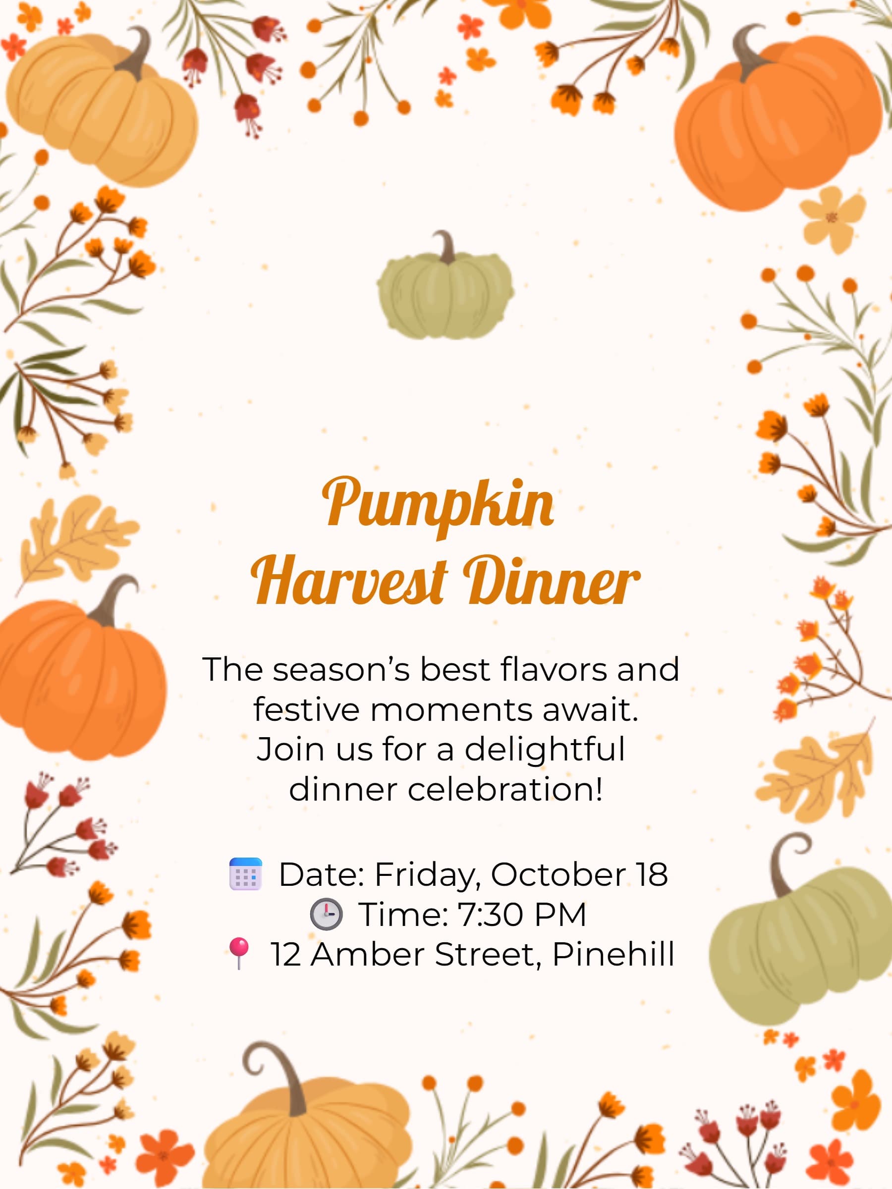 Pumpkin Harvest Dinner Invitation