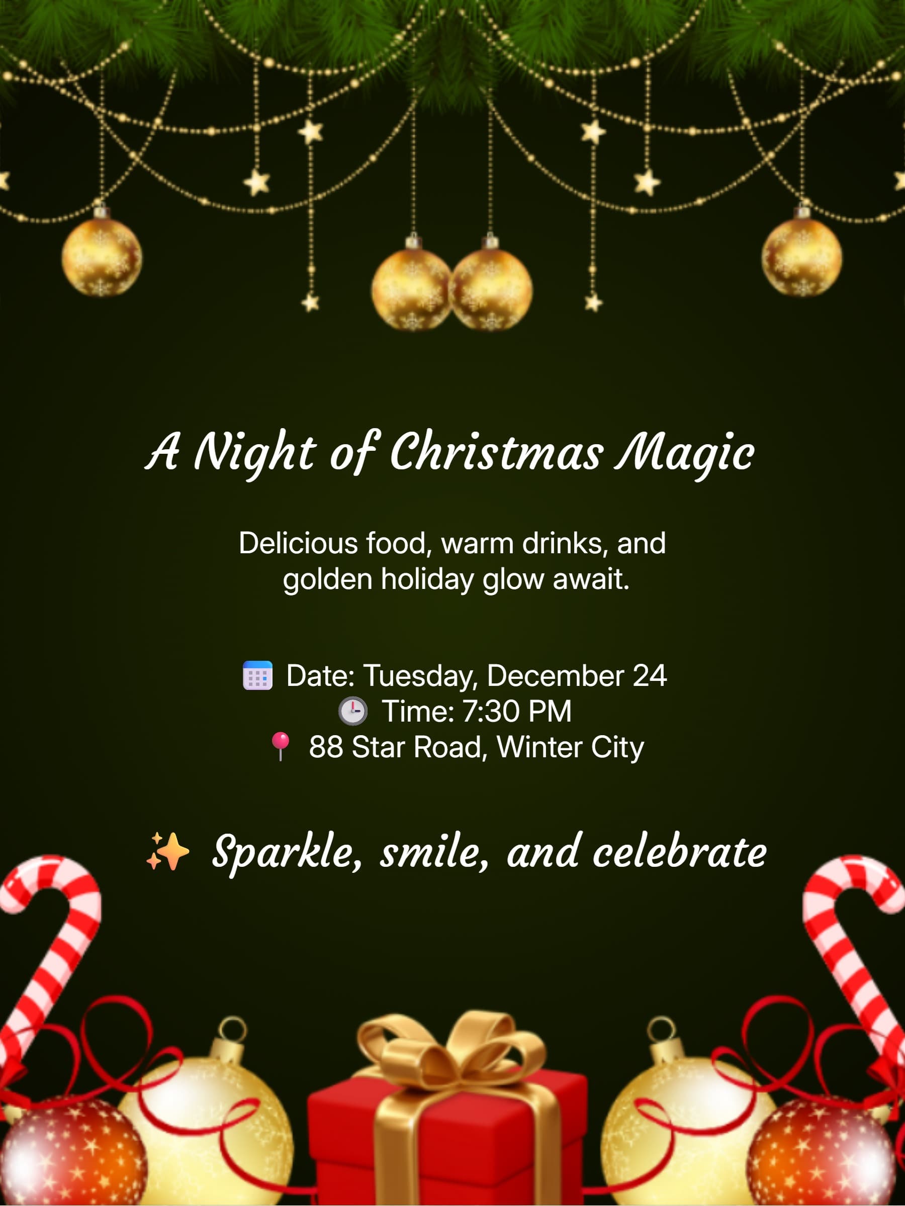 Christmas Golden Decoration Invitation