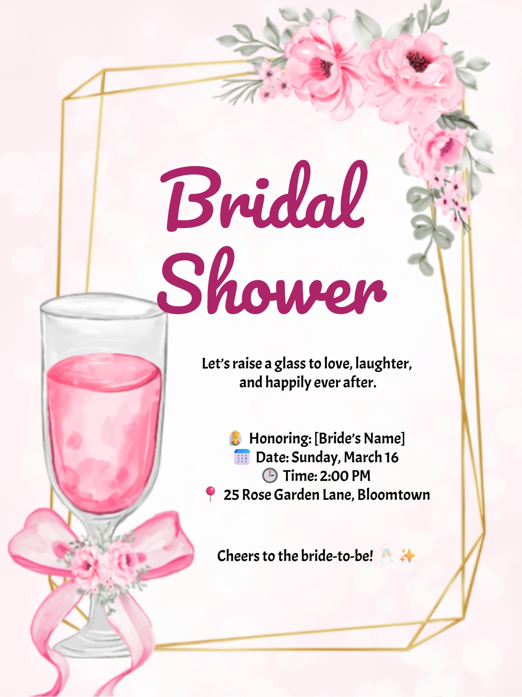 Pink Floral Champagne Bridal Shower Invitation