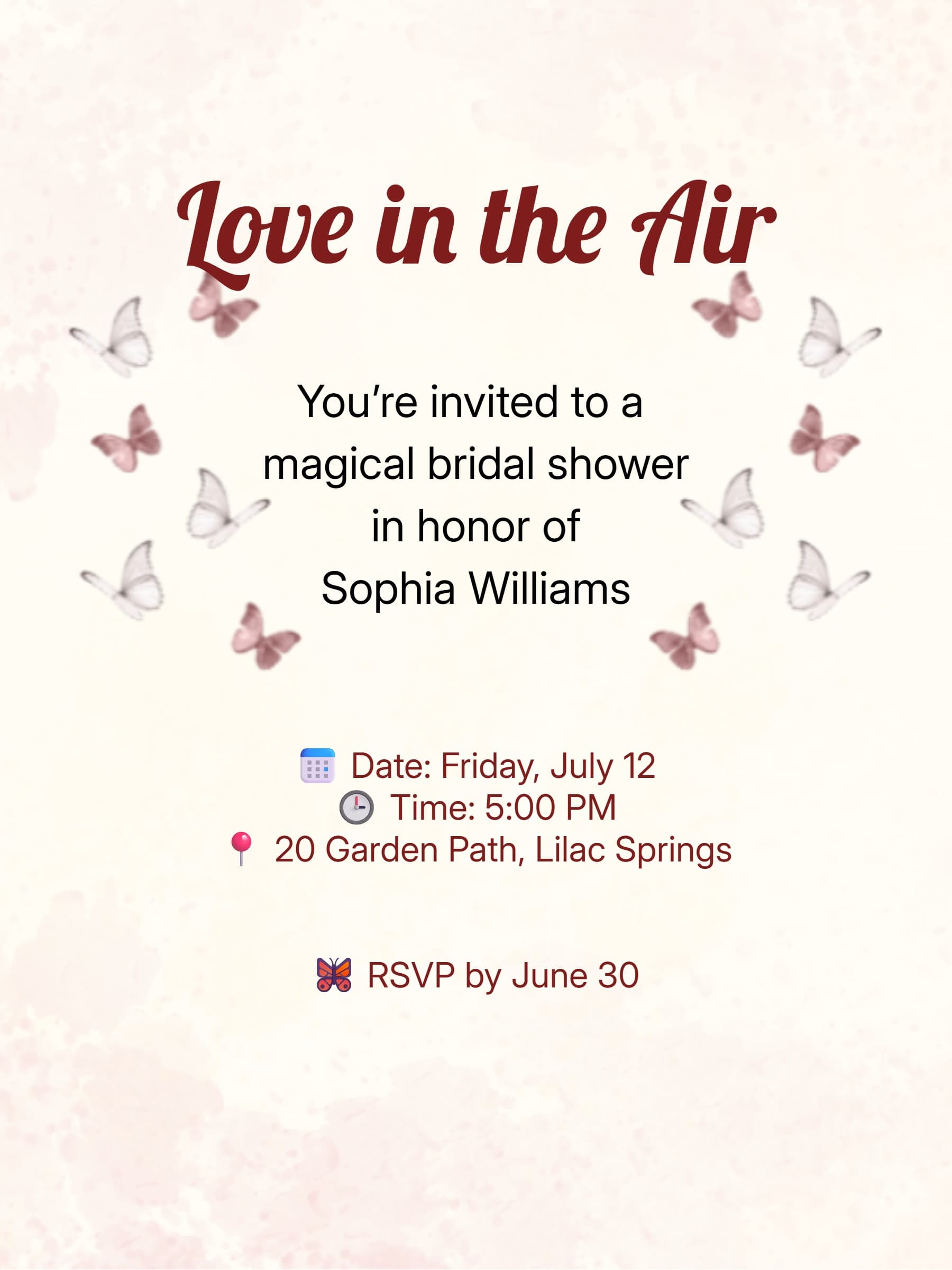 Butterfly Minimal Bridal Shower Invitation