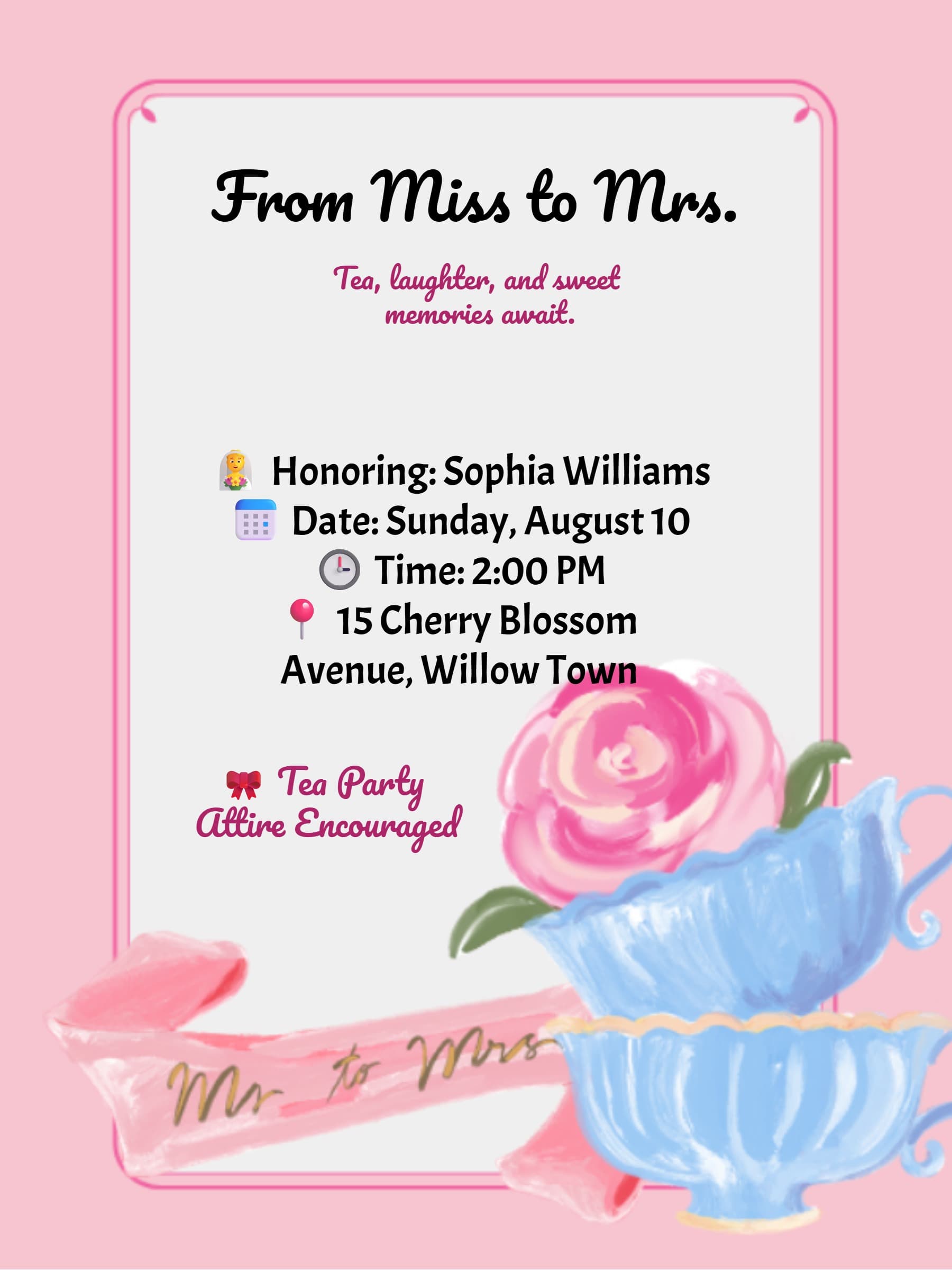 Tea Party Pink Bridal Shower Invitation