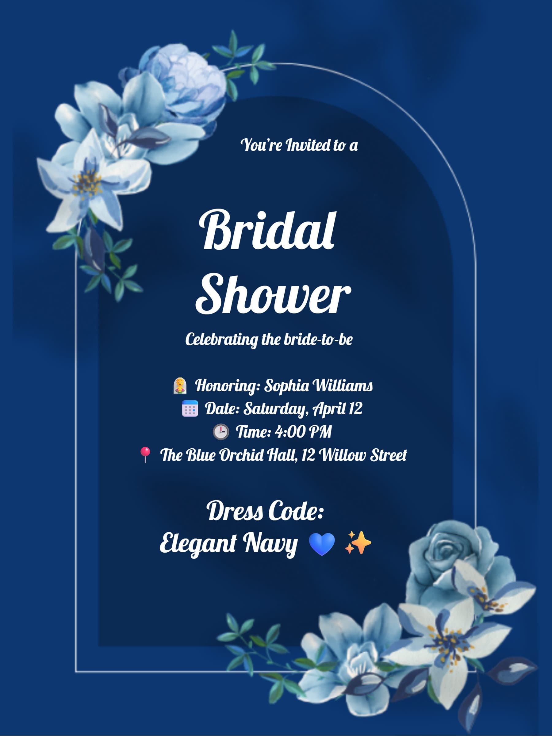 Navy Blue Floral Bridal Shower Invitation