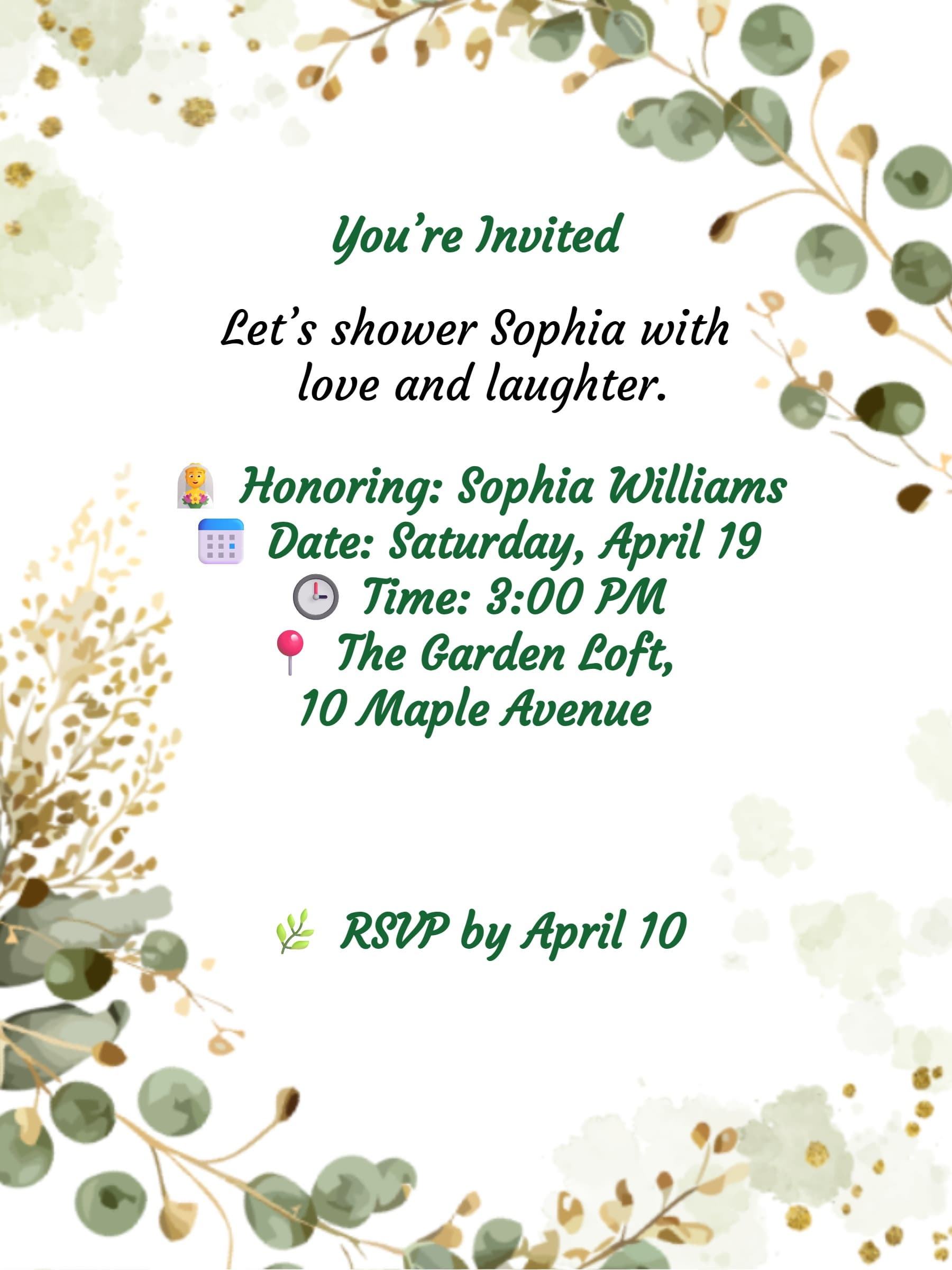 Greenery Watercolor Bridal Shower Invitation