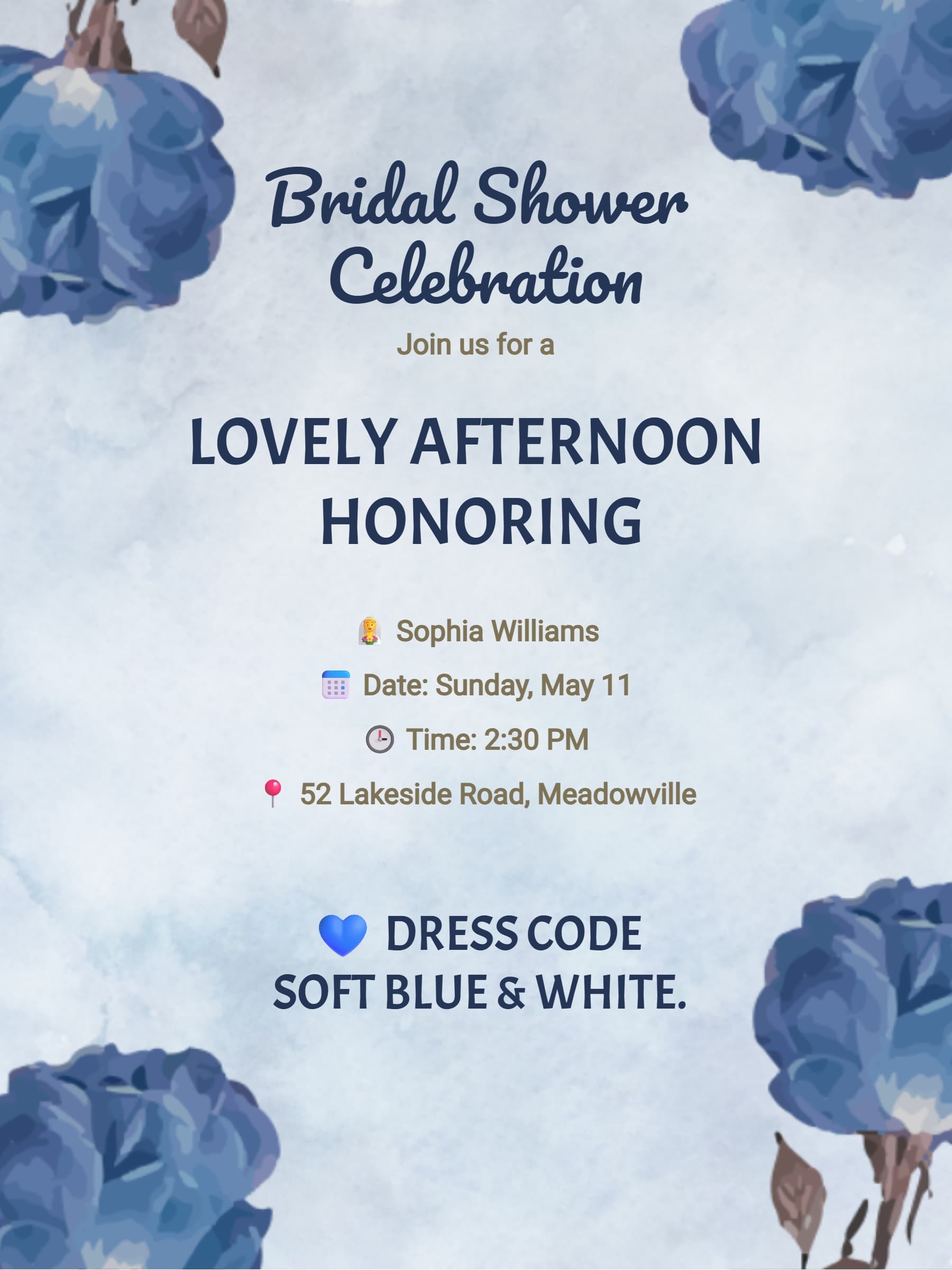 Blue Floral Watercolor Bridal Shower Invitation