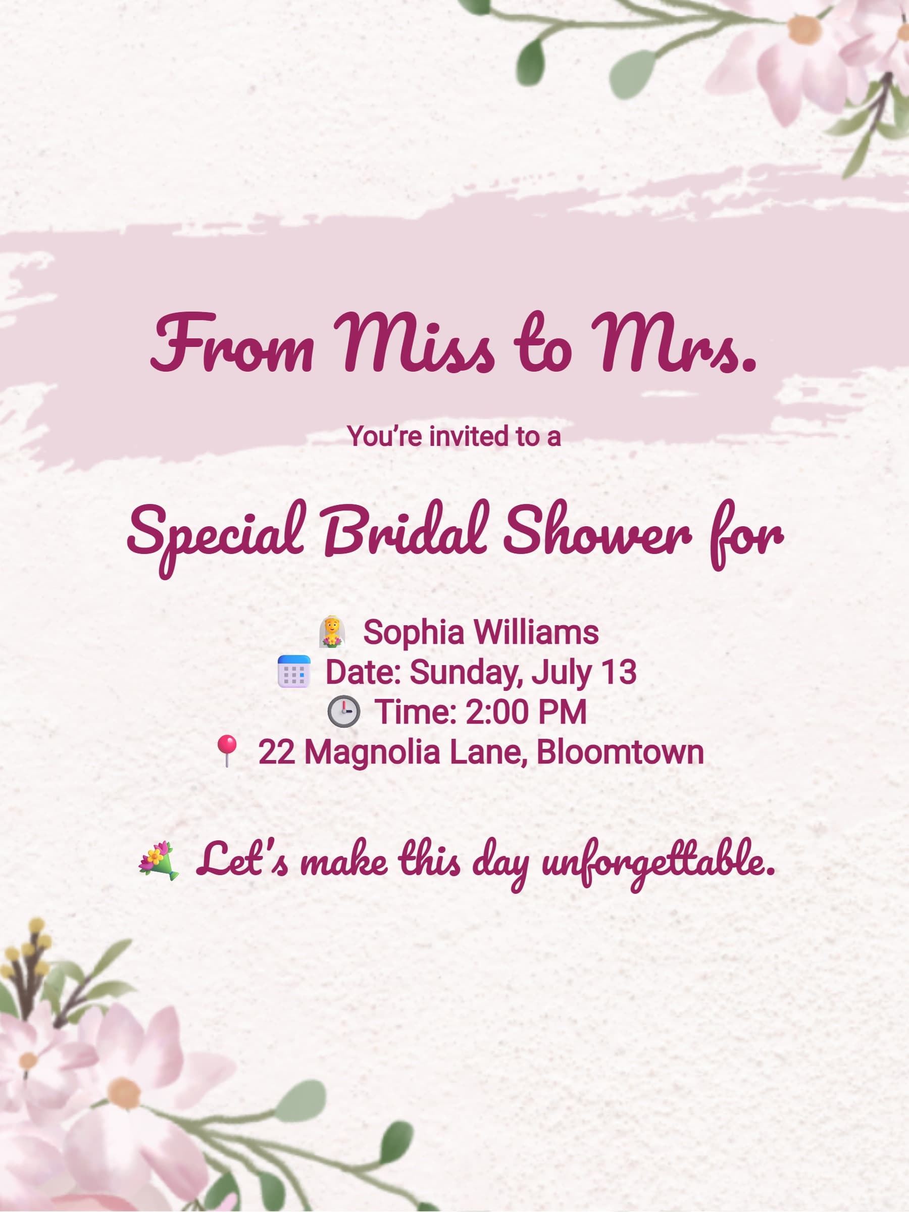 Minimal Pink Floral Bridal Shower Invitation