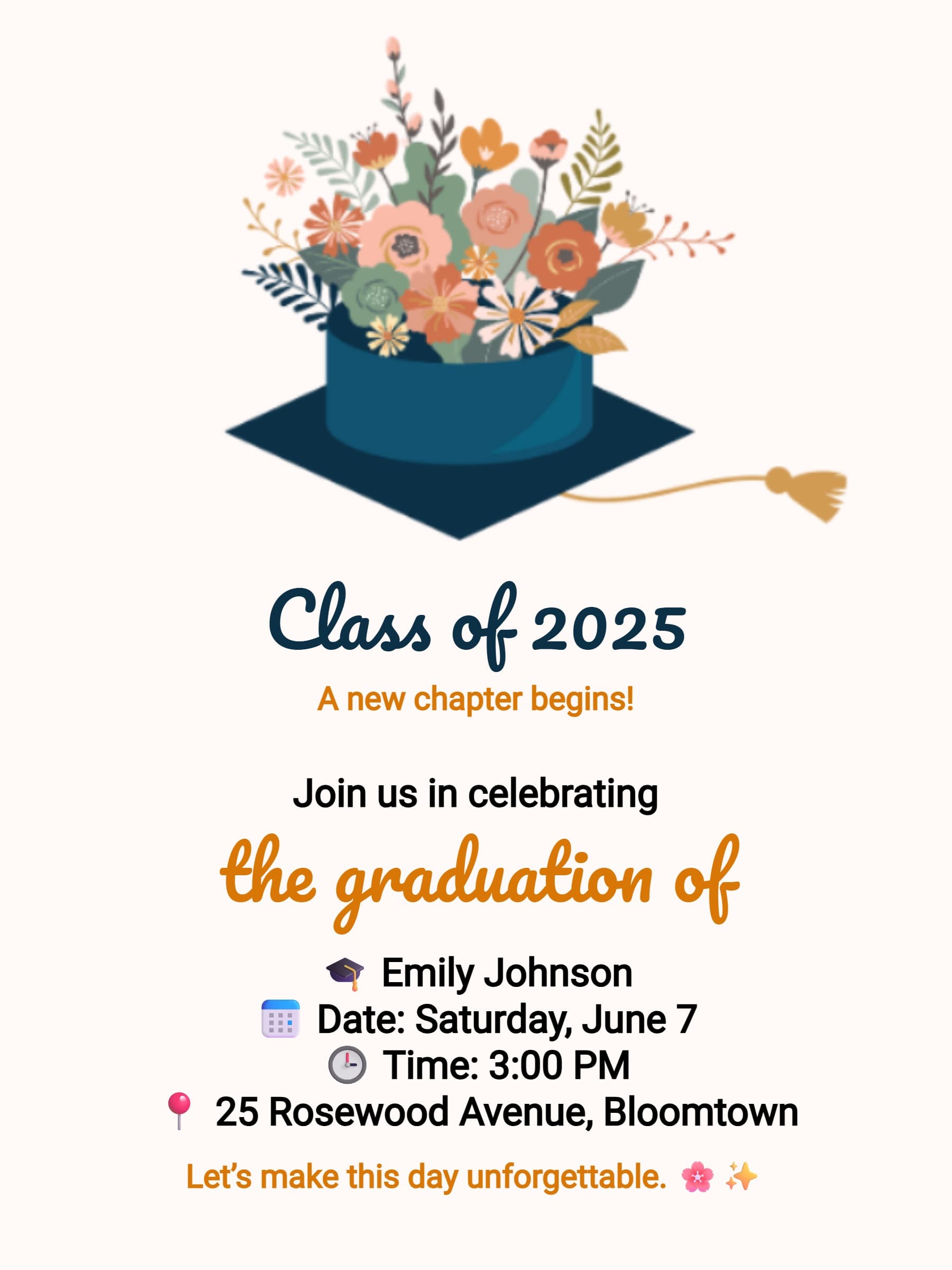 Floral Cap Graduation Invitation