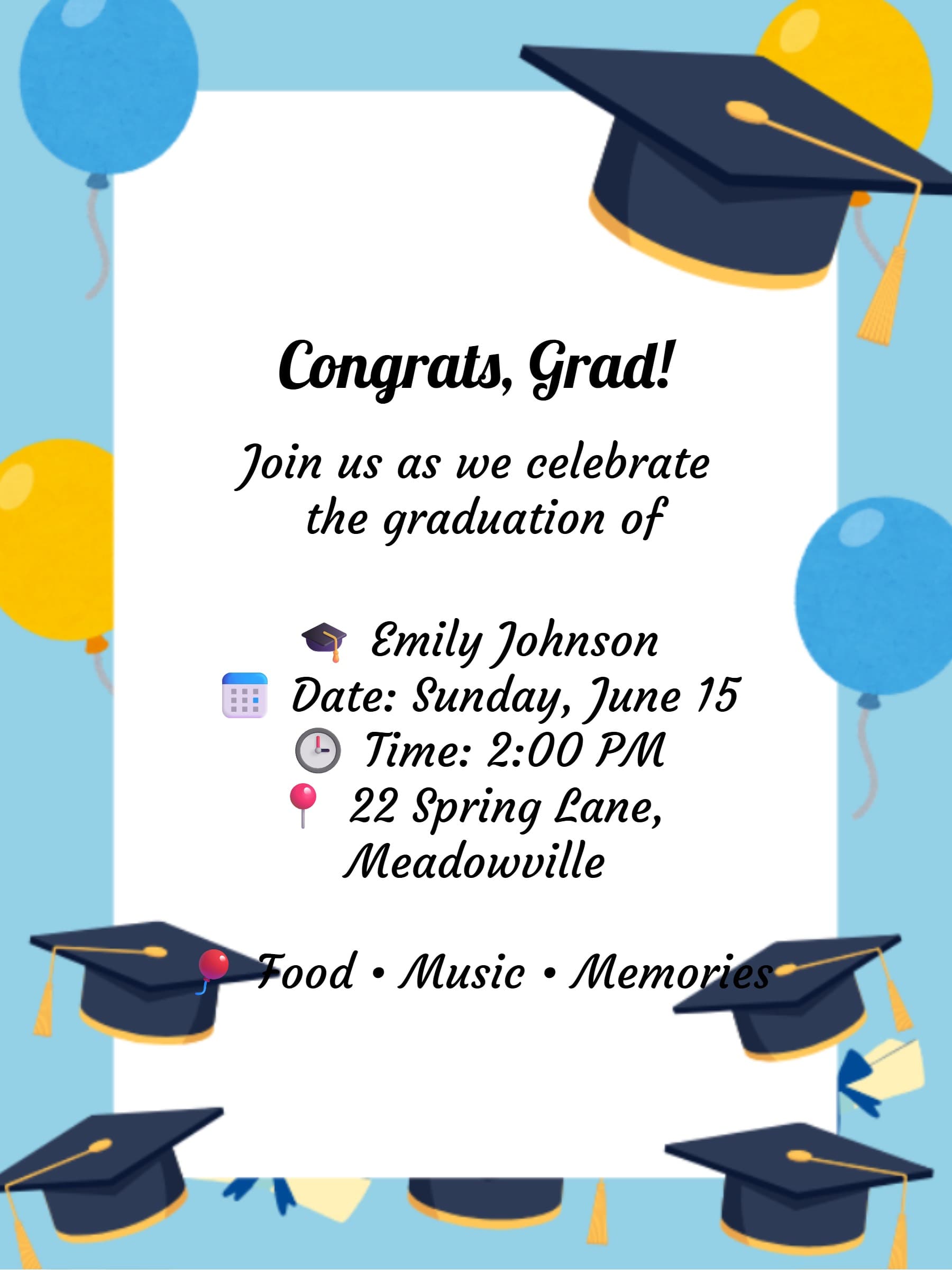 Balloon Frame Graduation Invitation