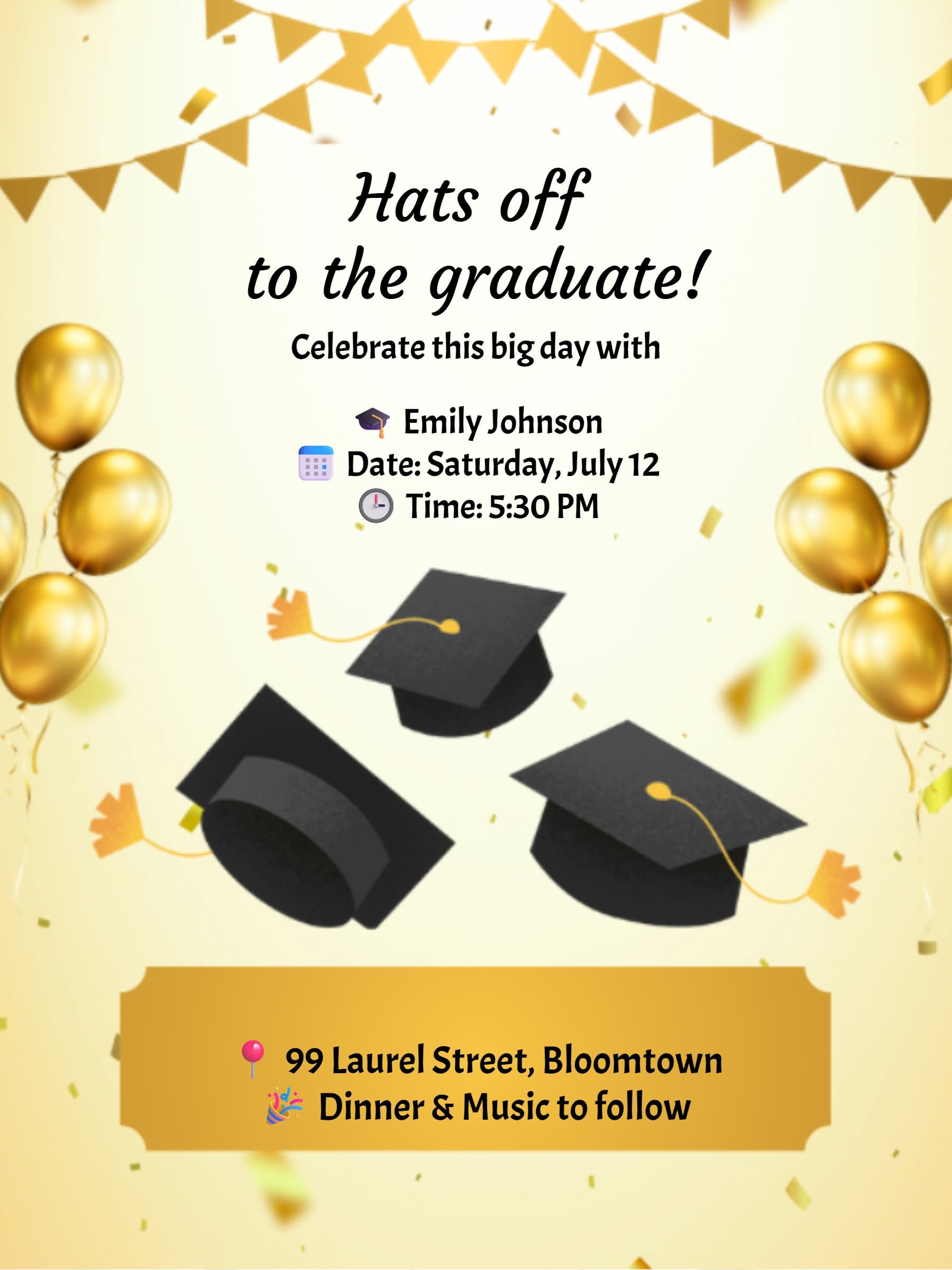 Gold Balloons Graduation Invitation