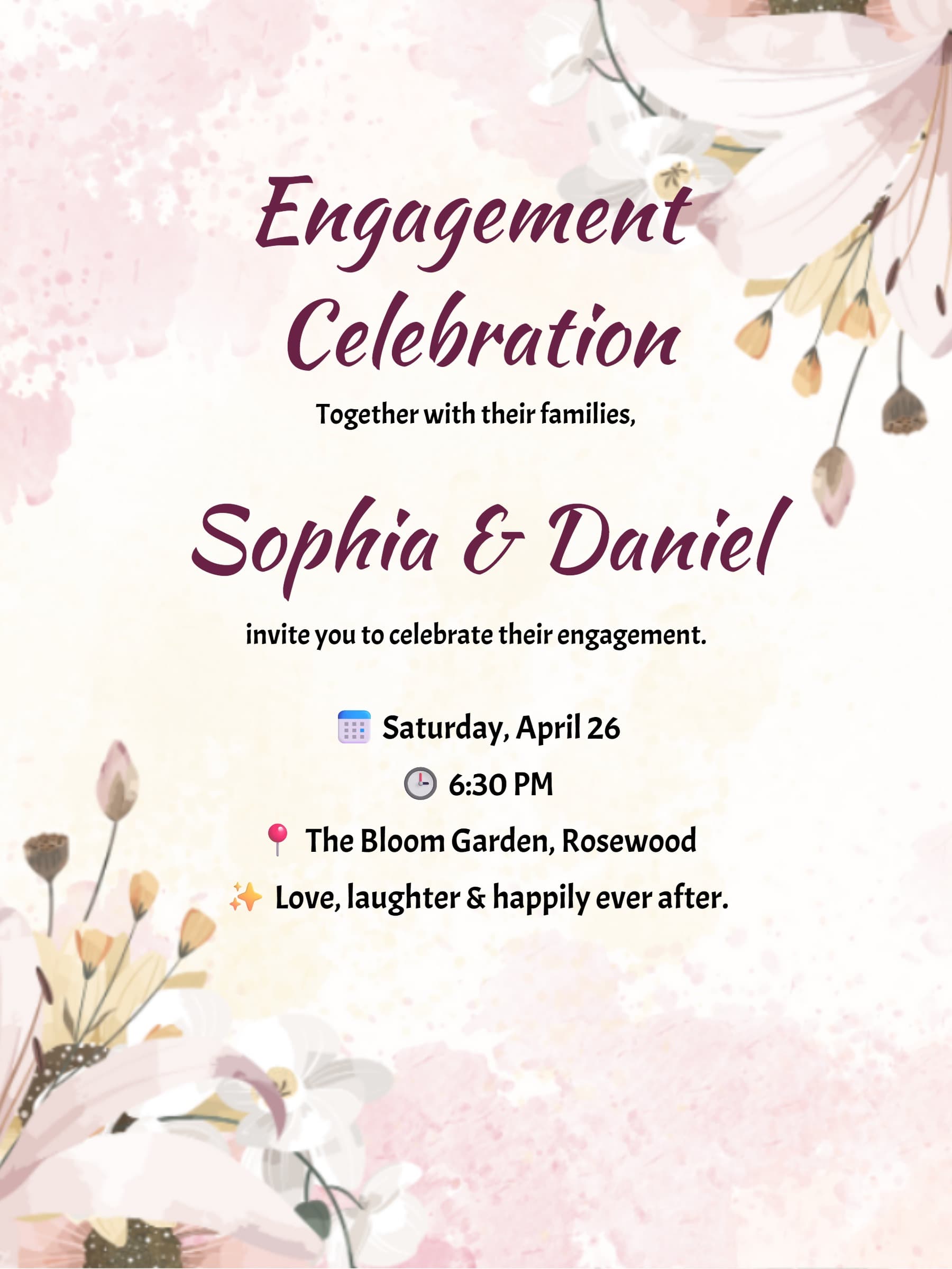 Soft Blush Floral Engagement Invitation