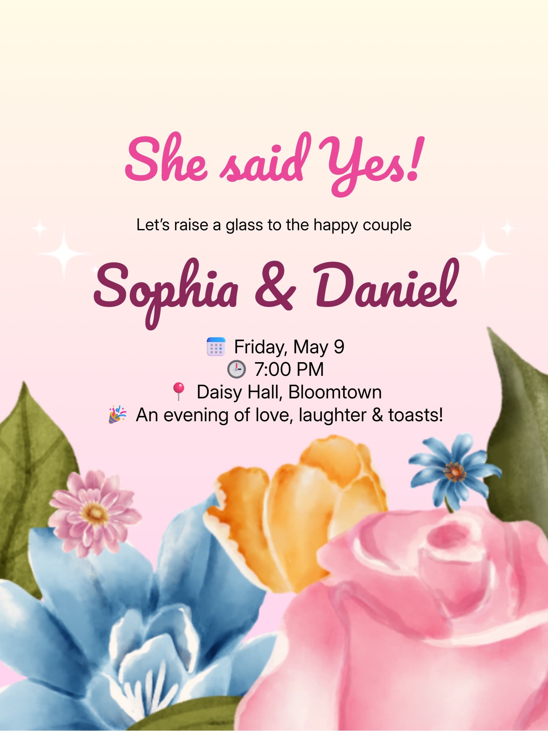 Bright Floral Pop Engagement Invitation