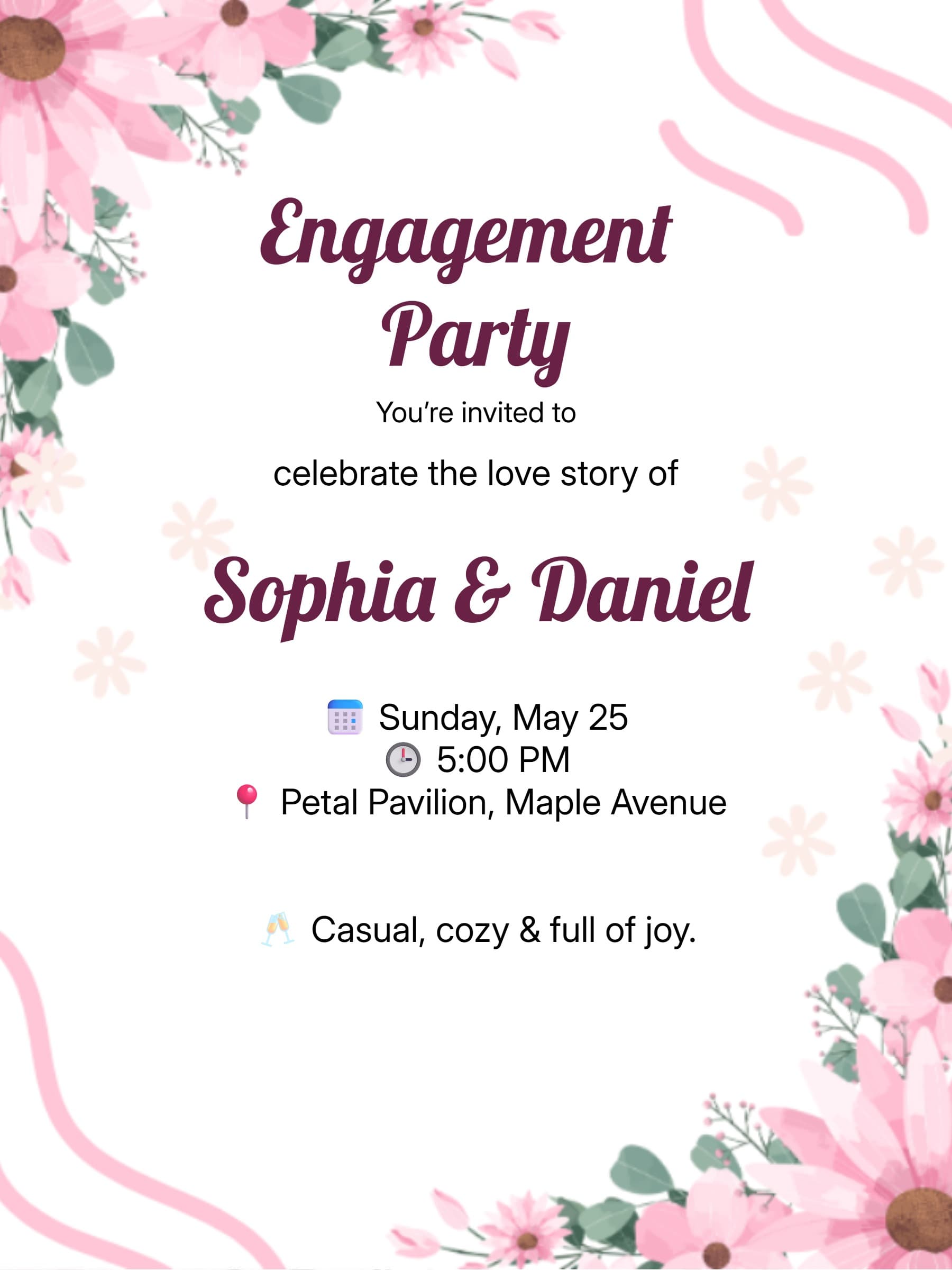 Whimsical Pink Daisy Engagement Invitation