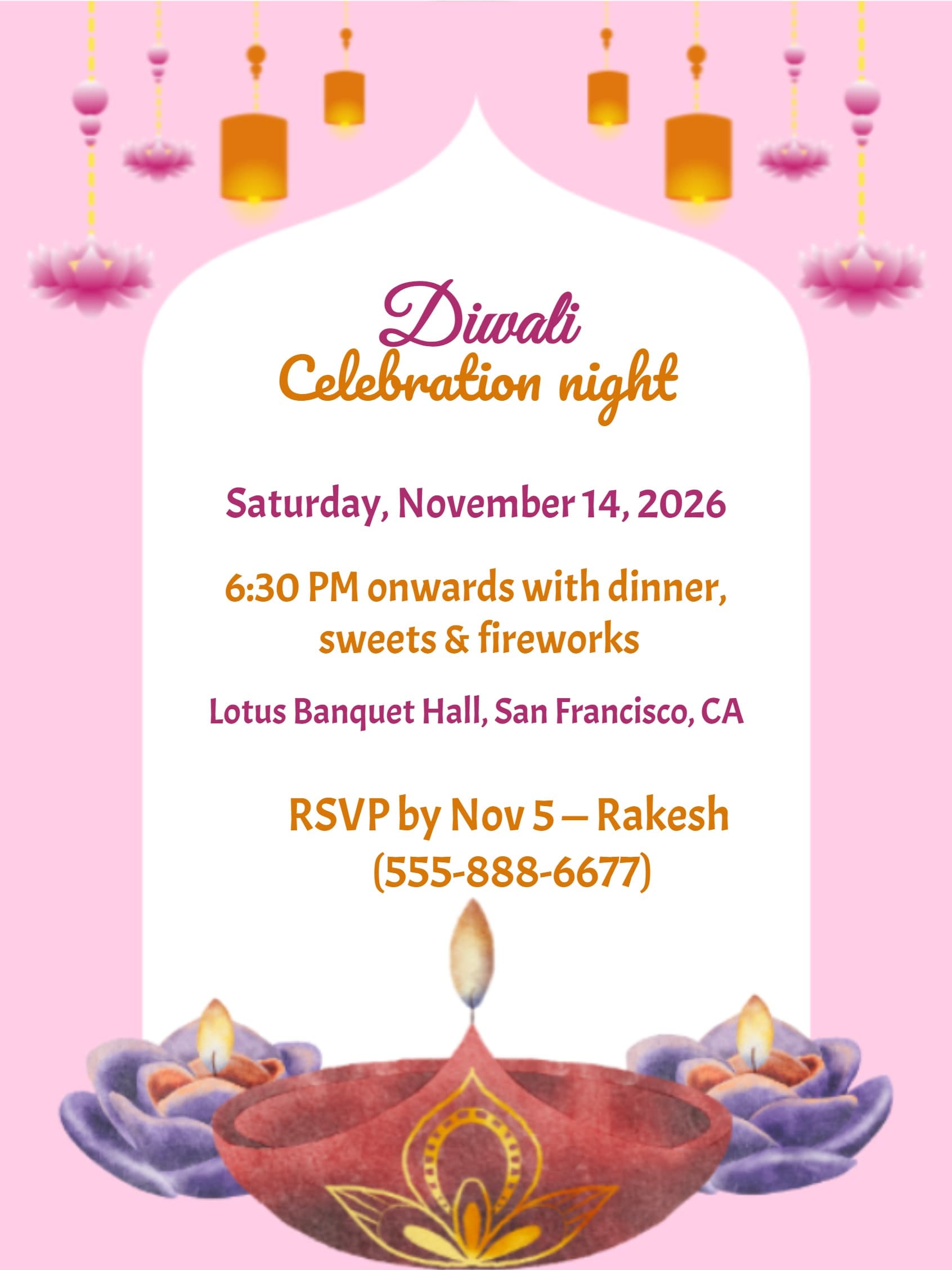 pink diwali invite