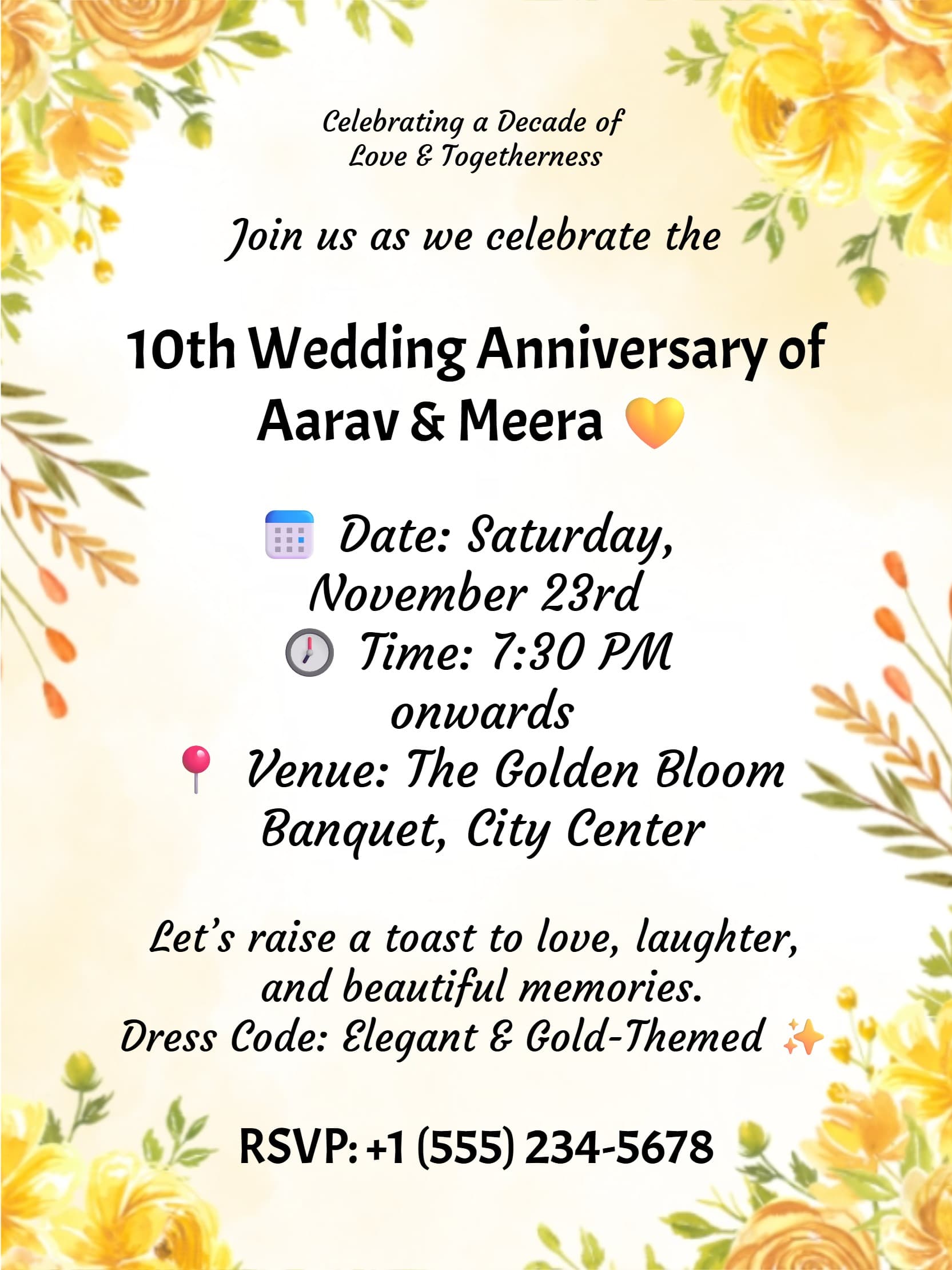 Yellow Floral Wedding Anniversary Invitation