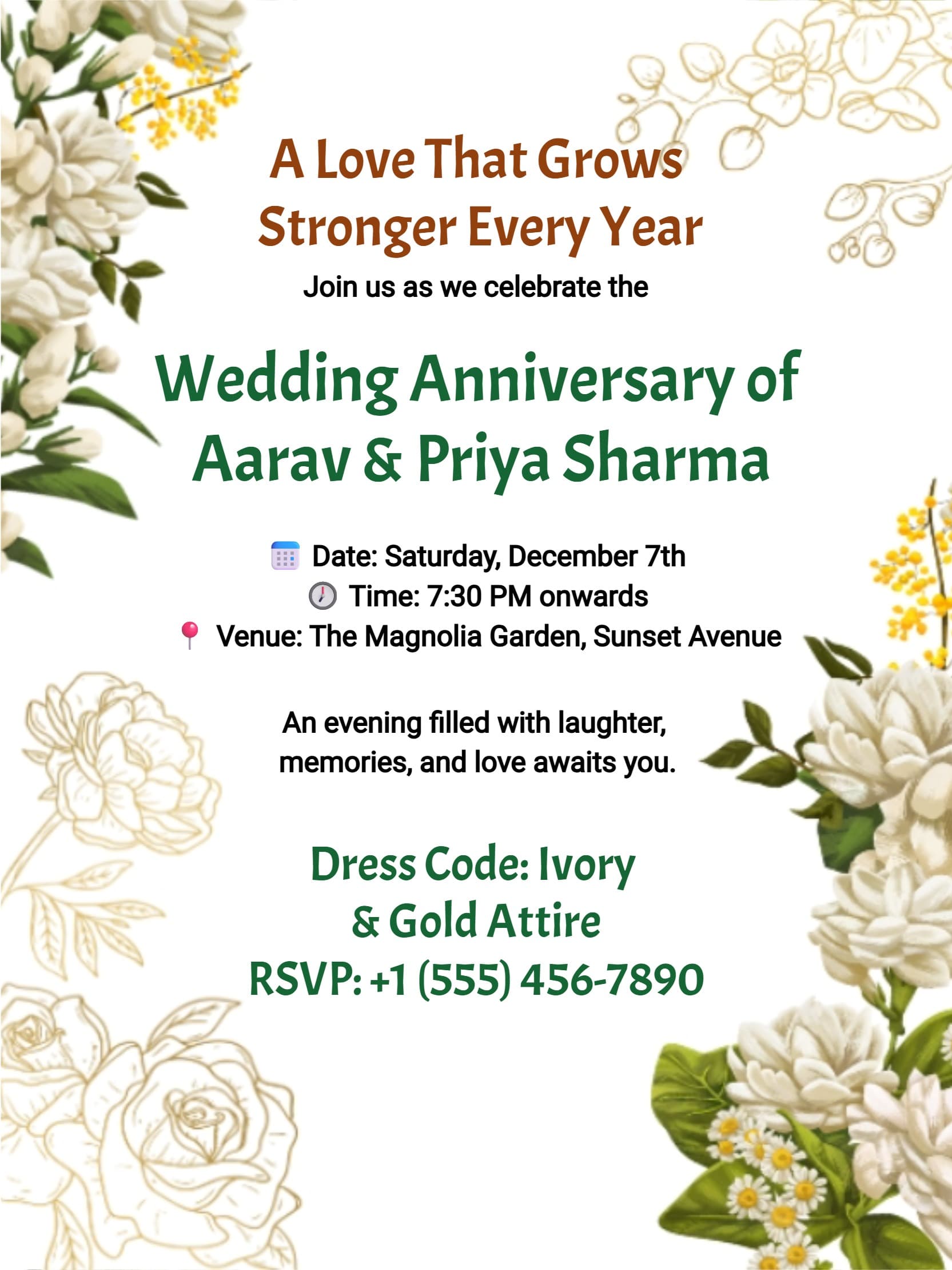 Ivory and Gold Floral Wedding Anniversary Invitation