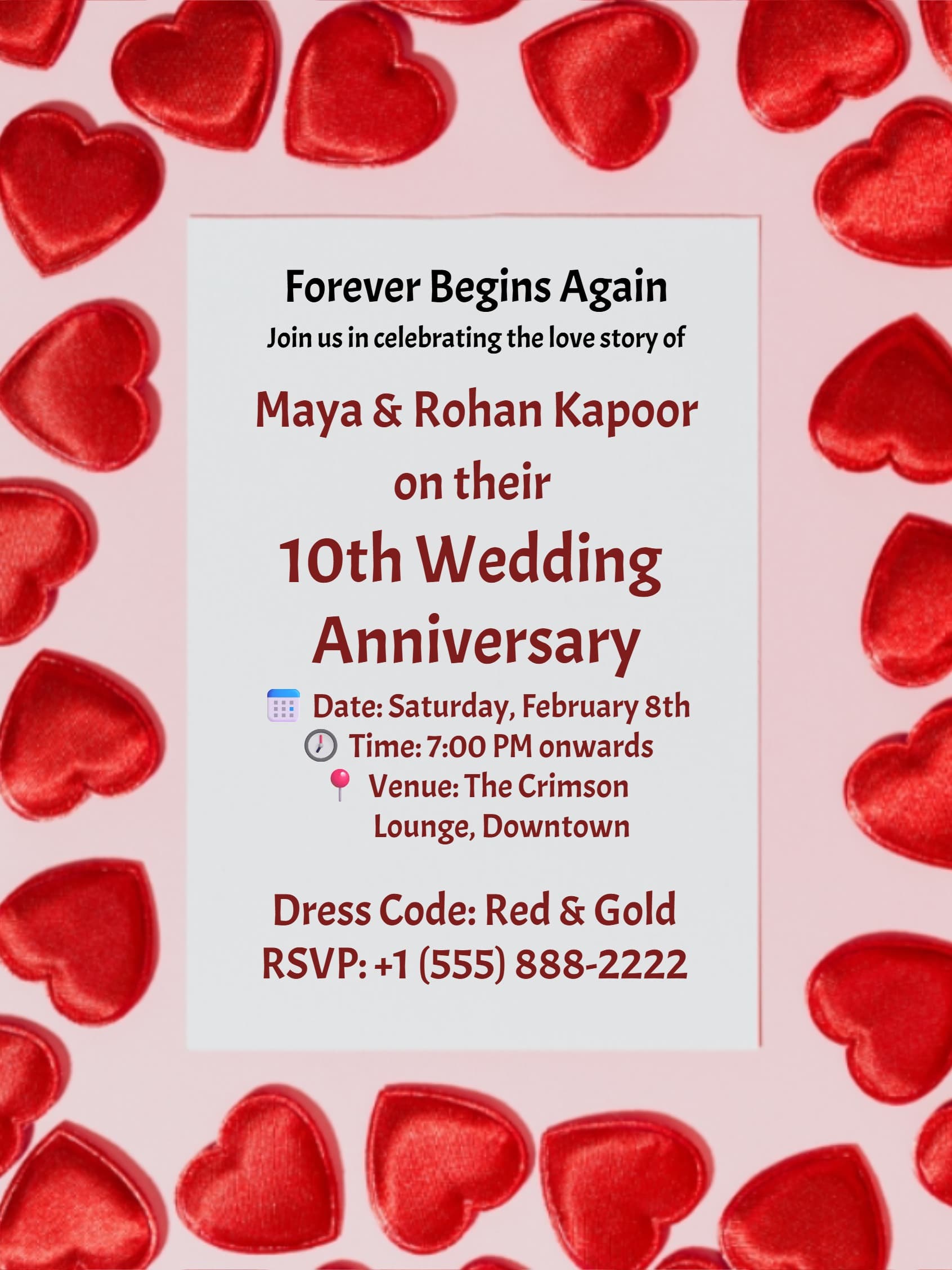 Red Heart Wedding Anniversary Invitation