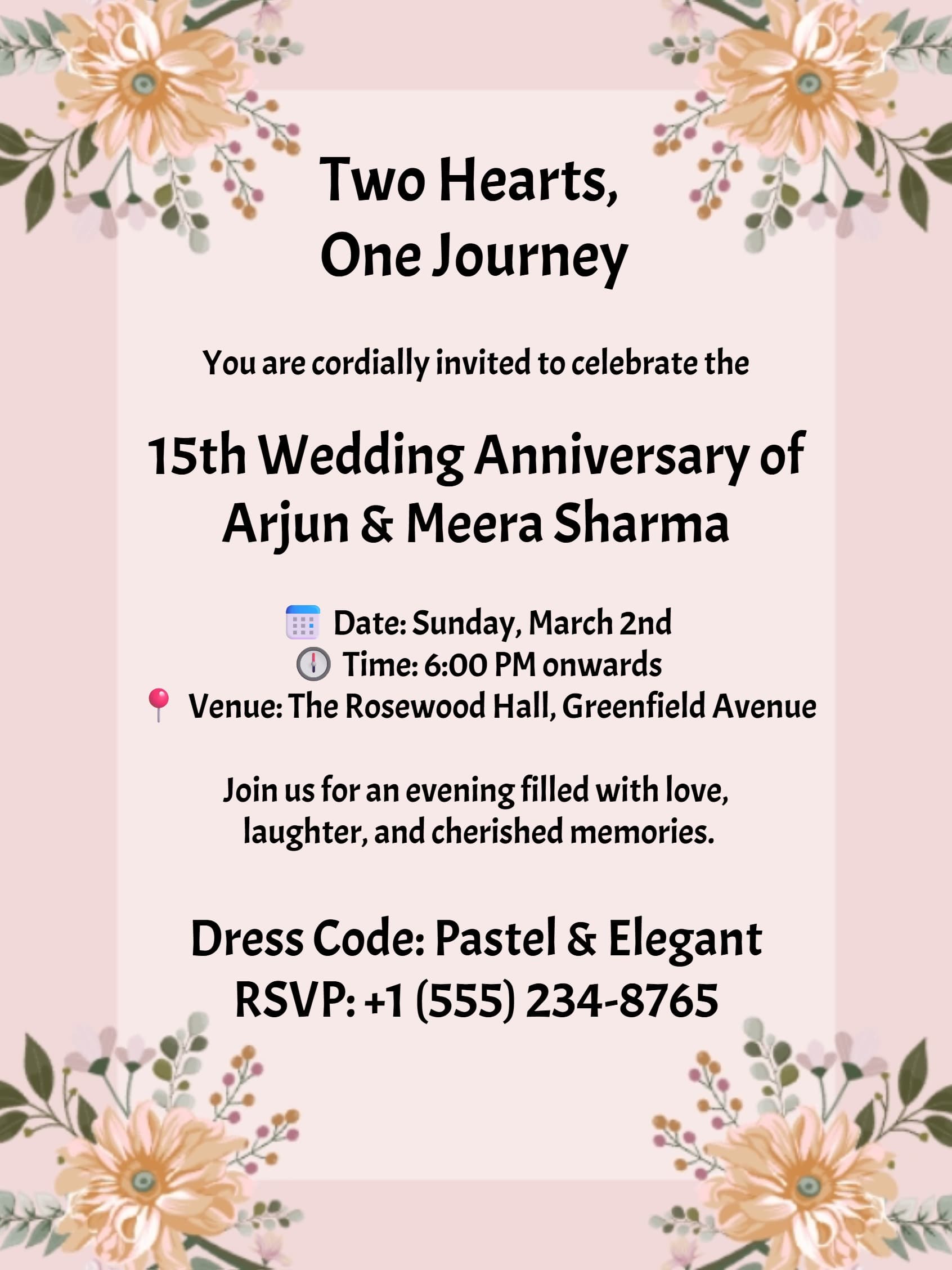 Blush Floral Wedding Anniversary Invitation