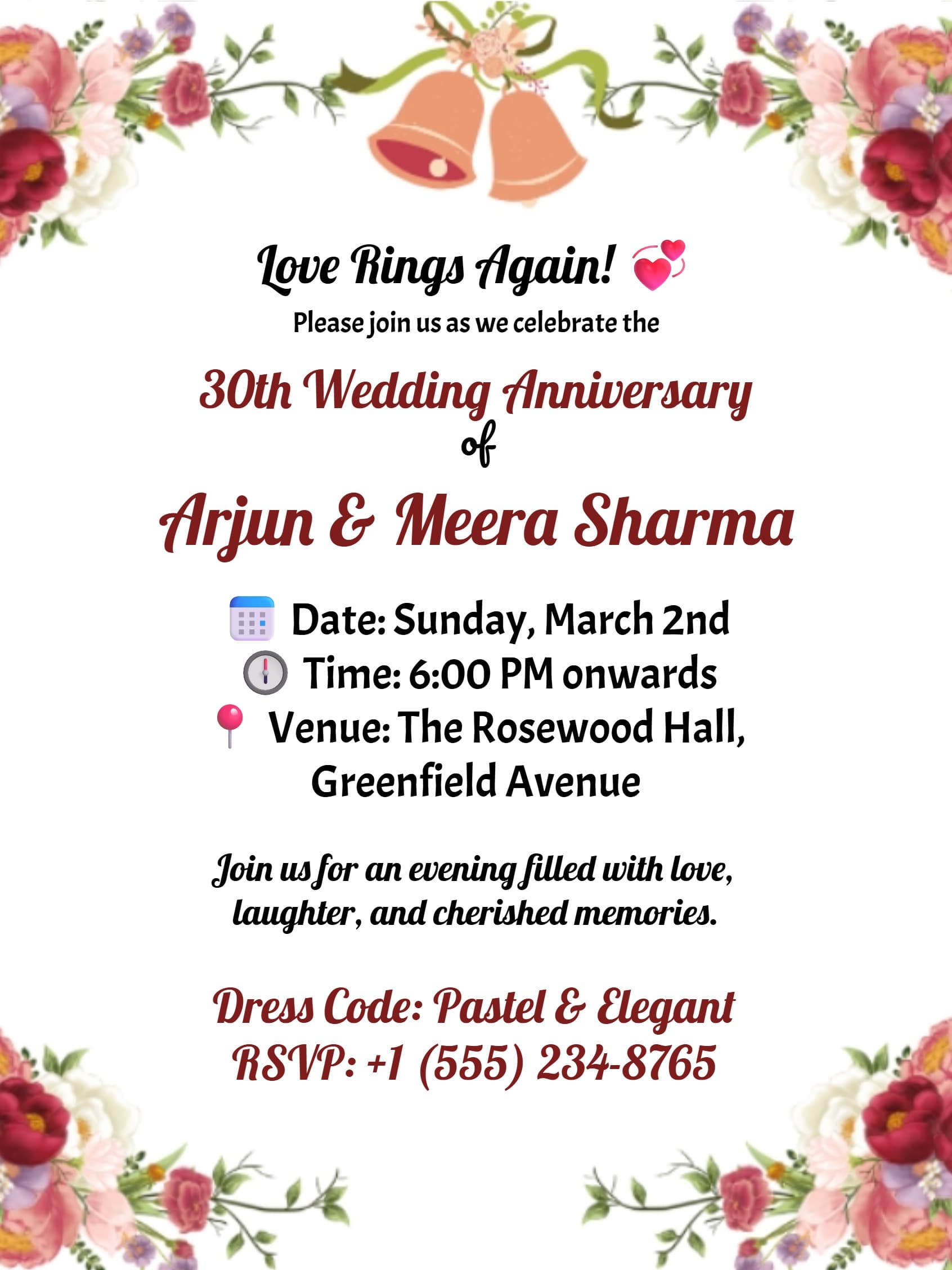 Blush Floral Wedding Anniversary Invitation