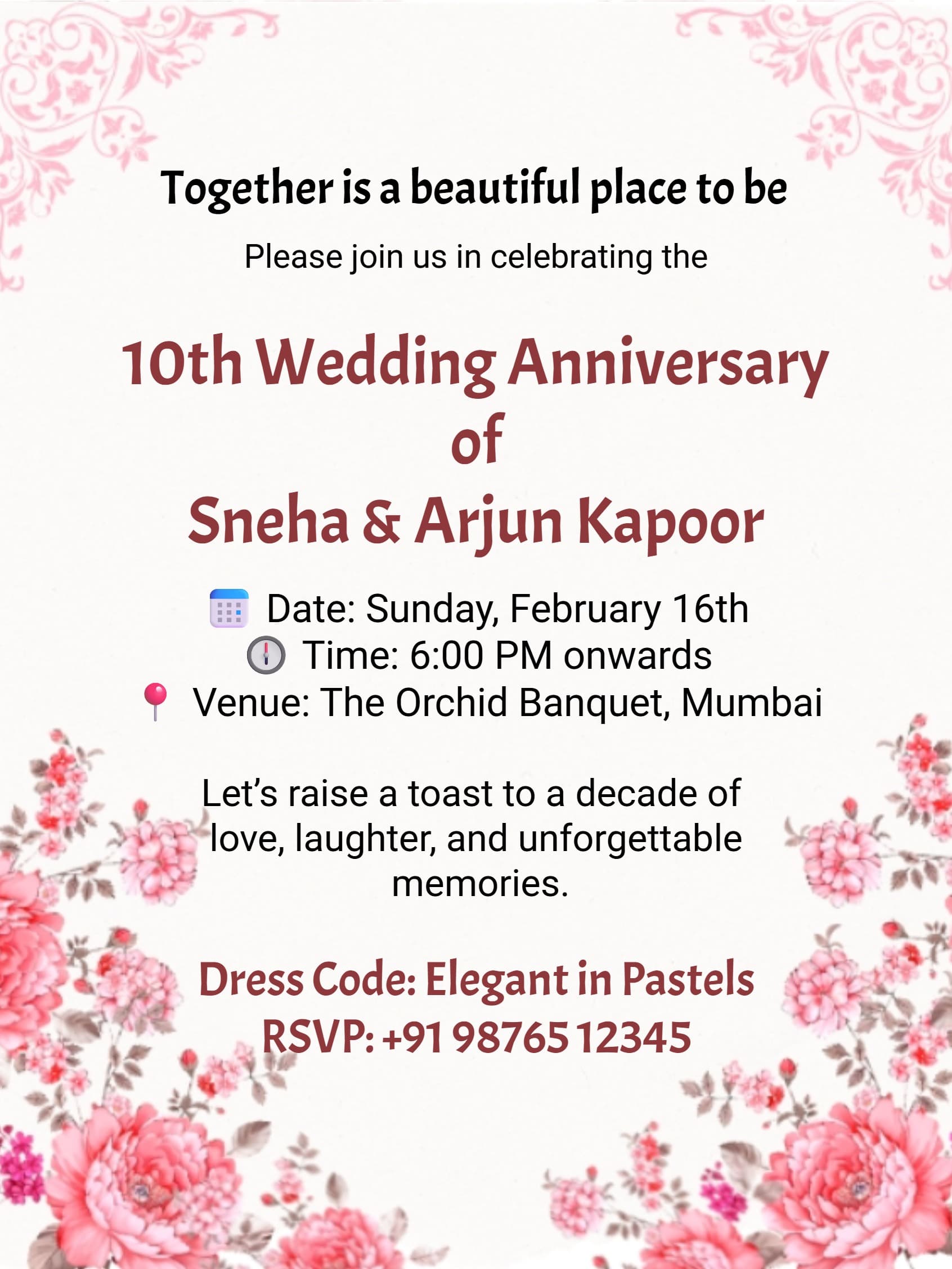 Pink Floral Wedding Anniversary Invitation
