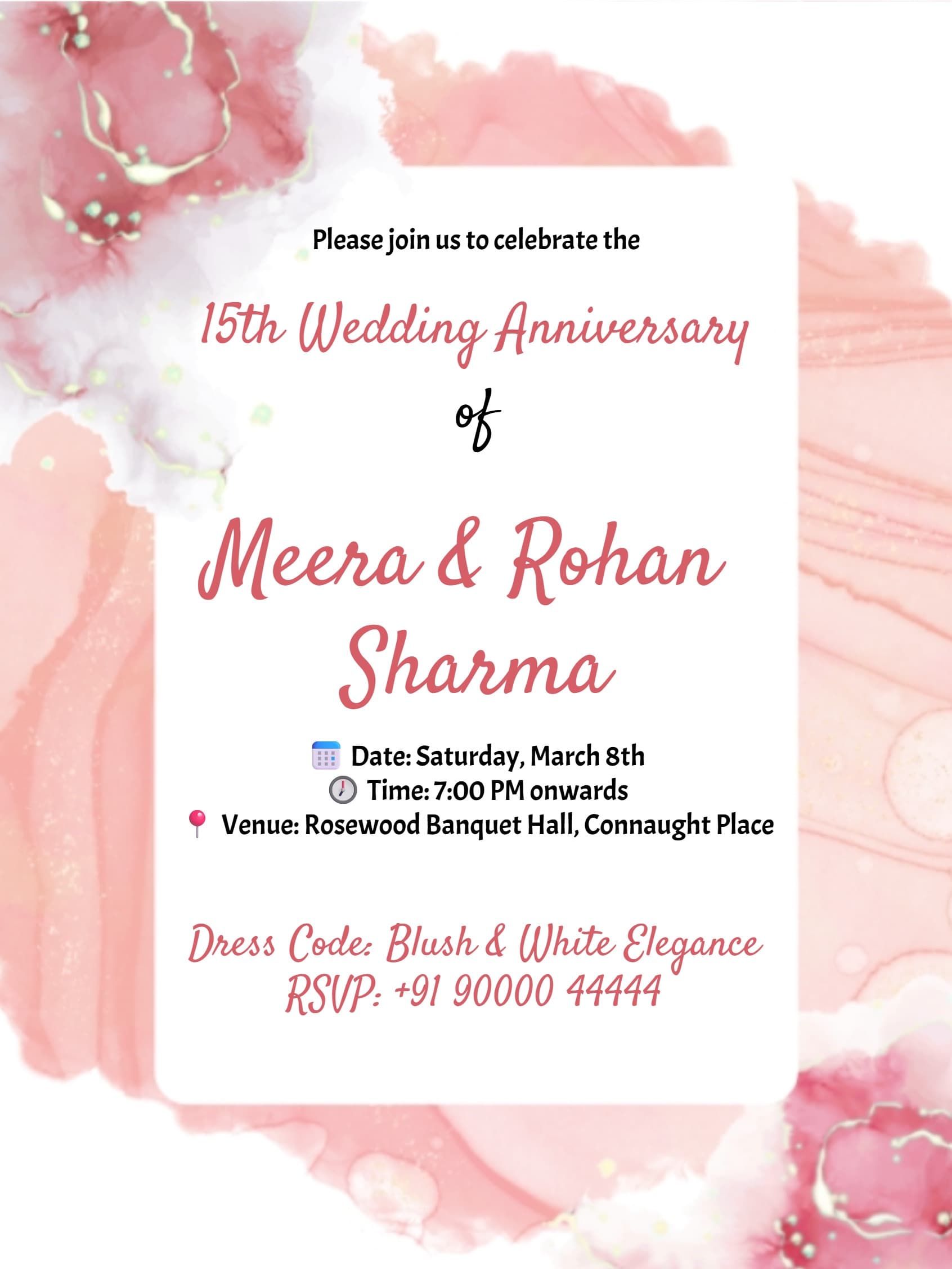 Pink Watercolour Floral Wedding Anniversary Invitation