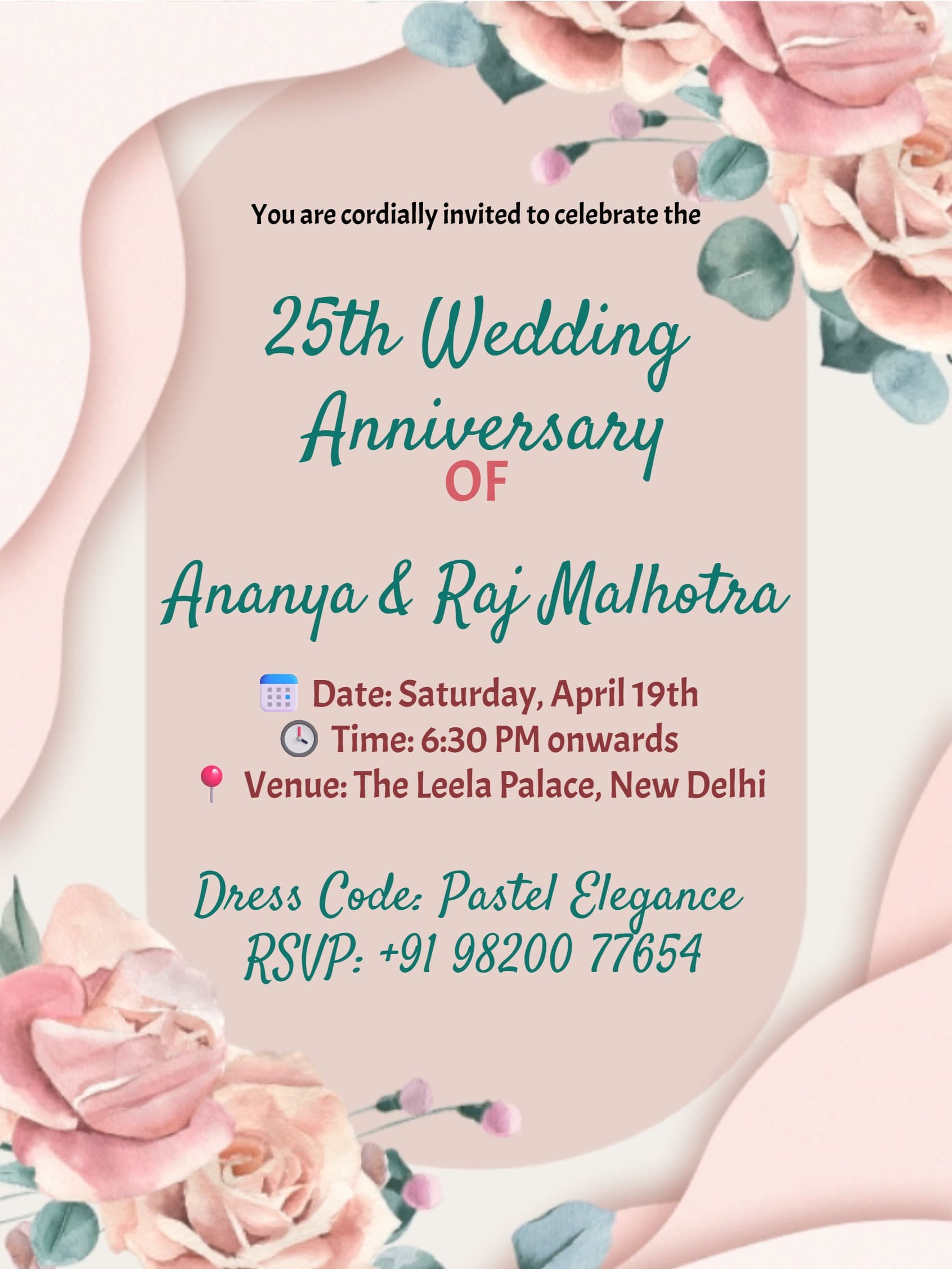 Blush Pink Floral Wedding Anniversary Invitation