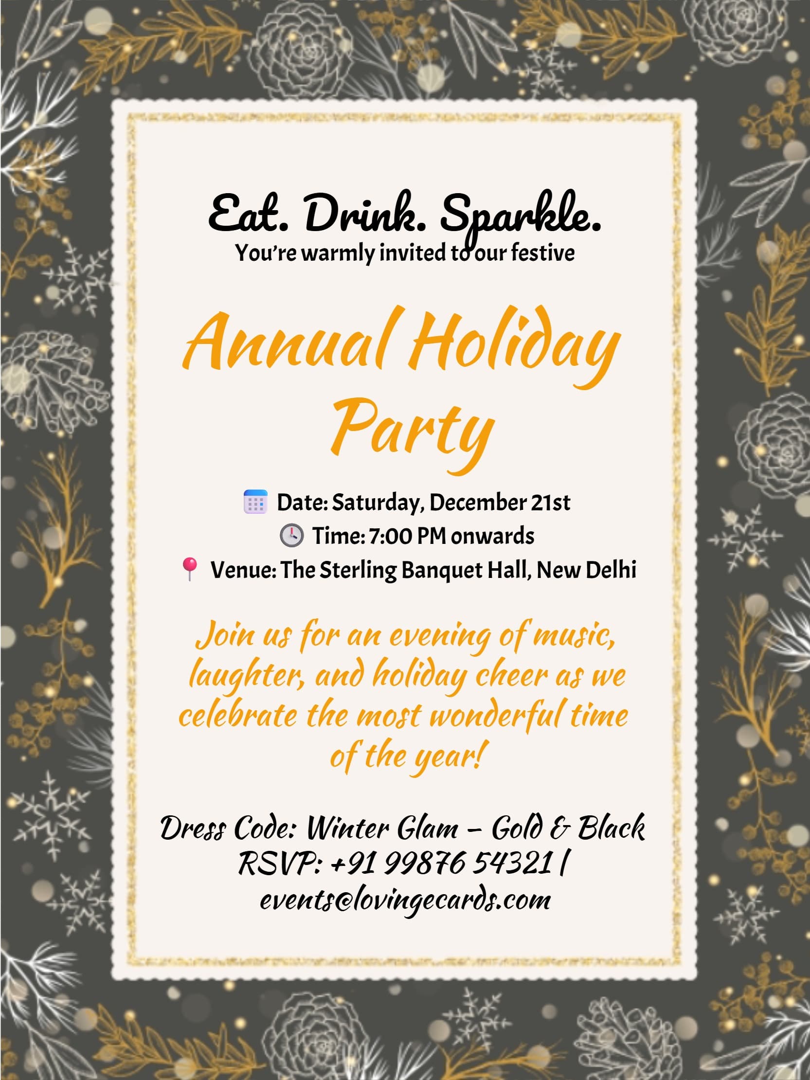 Elegant Gold and Black Holiday Party Invitation