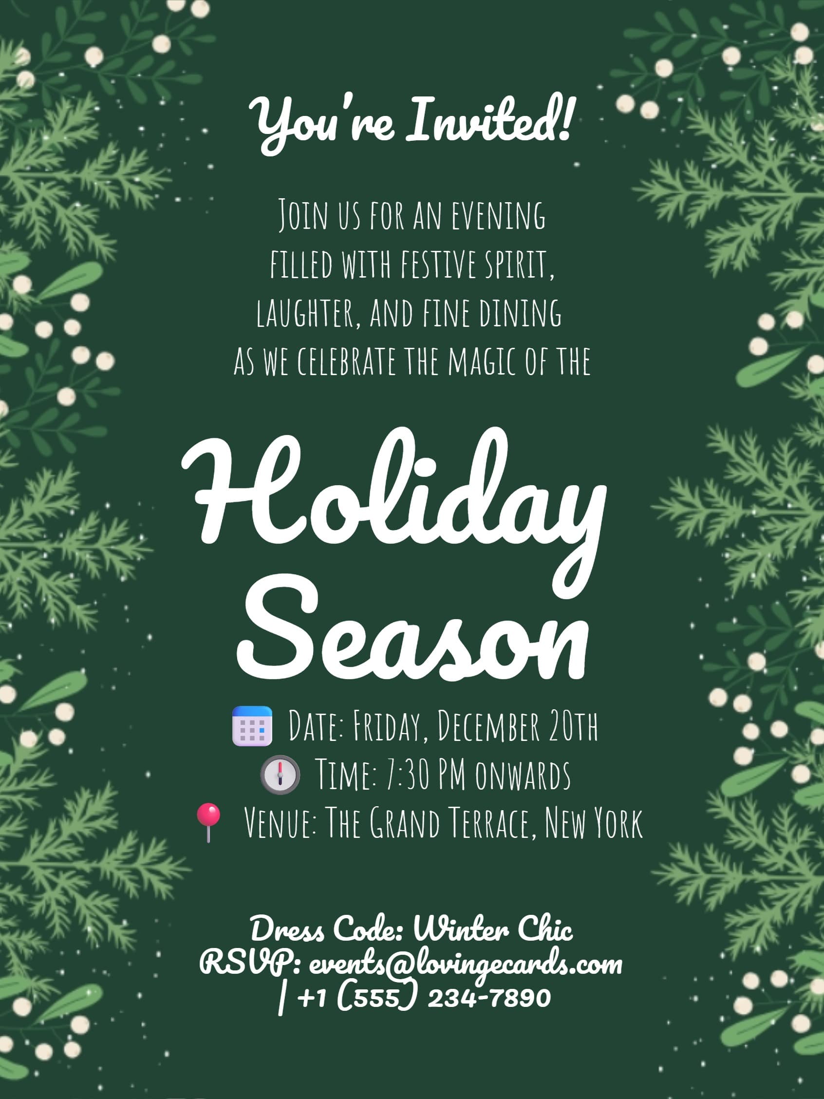 Elegant Green Holiday Party Invitation
