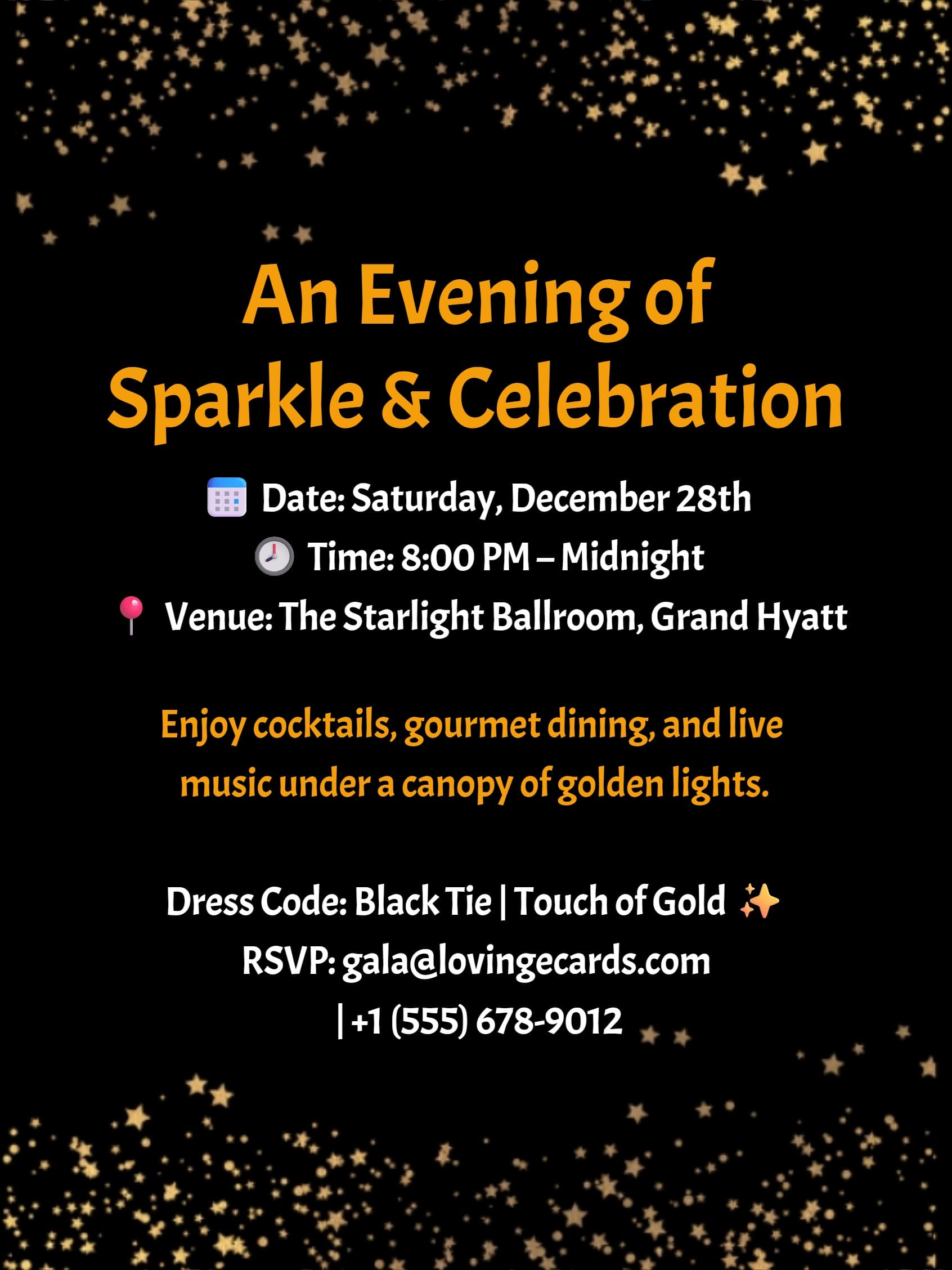 Elegant Black and Gold Holiday Party Invitation