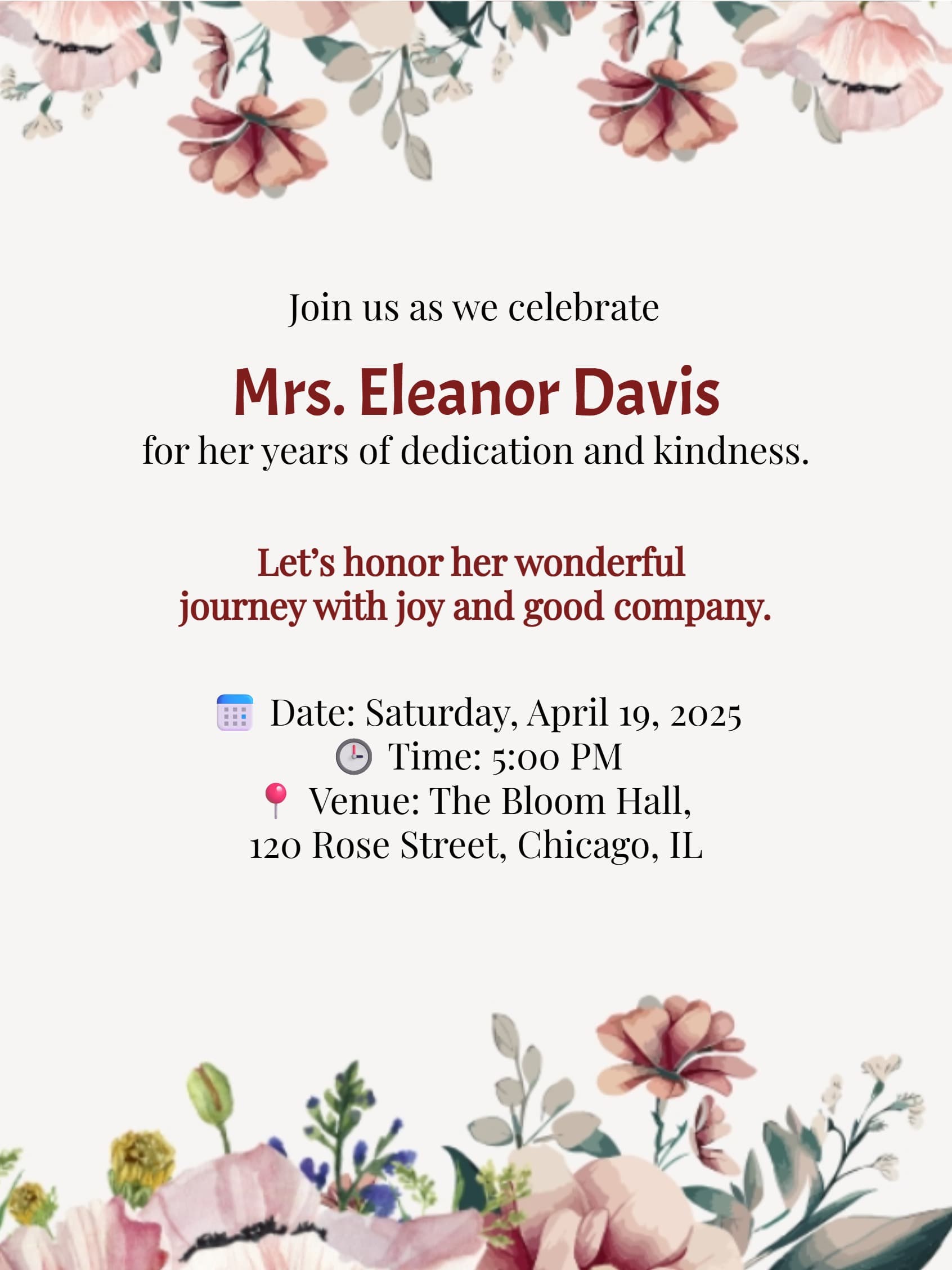 ELEGANT RETIREMENT INVITE FLOWERS