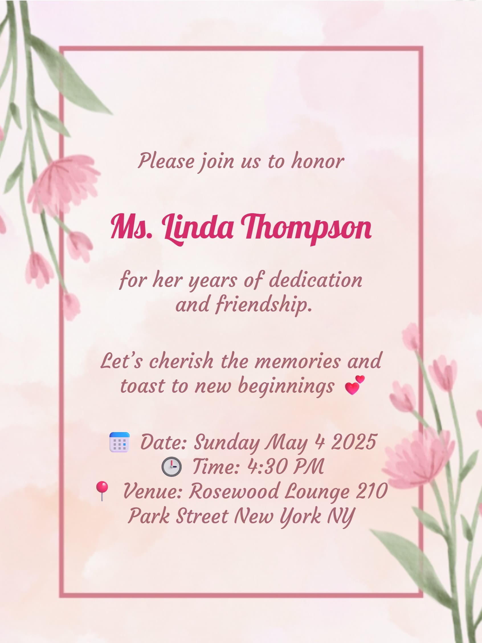 PINK FLORAL RETIREMENT INVITE