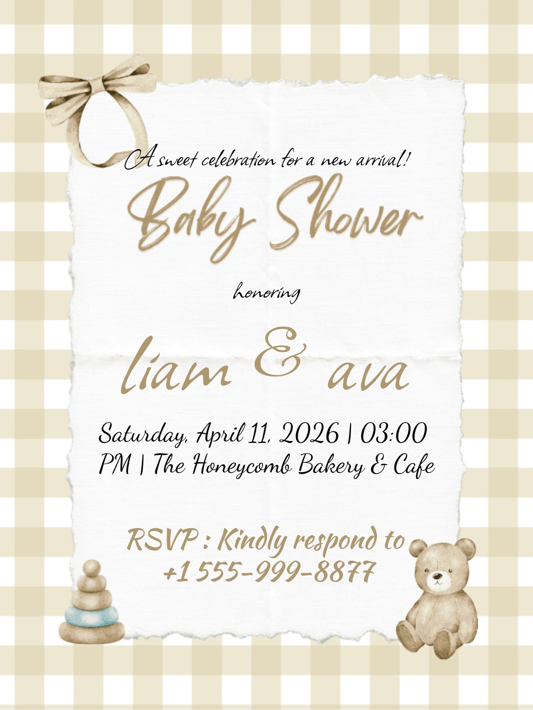 Beige Gingham Baby Shower Asset
