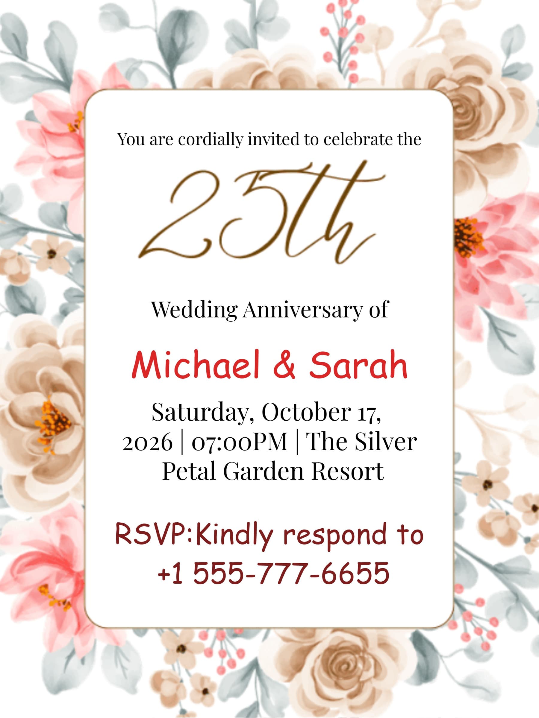 25th Anniversary Floral Frame