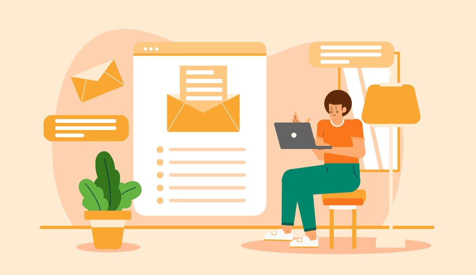 Person updating an email auto-reply on a laptop—illustration for out-of-office message examples.