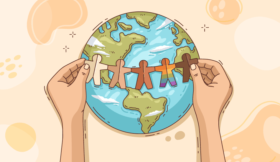 illustration of diverse paper figures holding hands around the globe celebrating international day for tolerance and inclusion