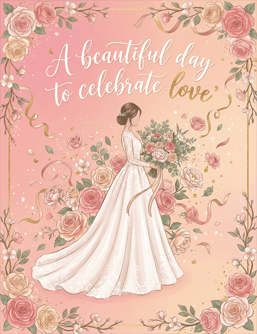 A Beautiful Day to Celebrate Love – Elegant Bride Illustration Bridal Shower Card