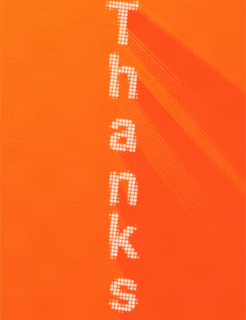 Animated LED Light Thanks Card – Vertical Typography on Bright Orange Background