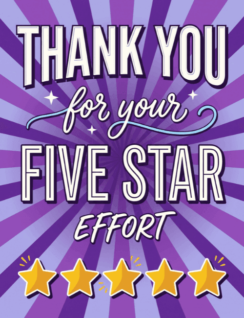 Five Star Effort Thank You Card