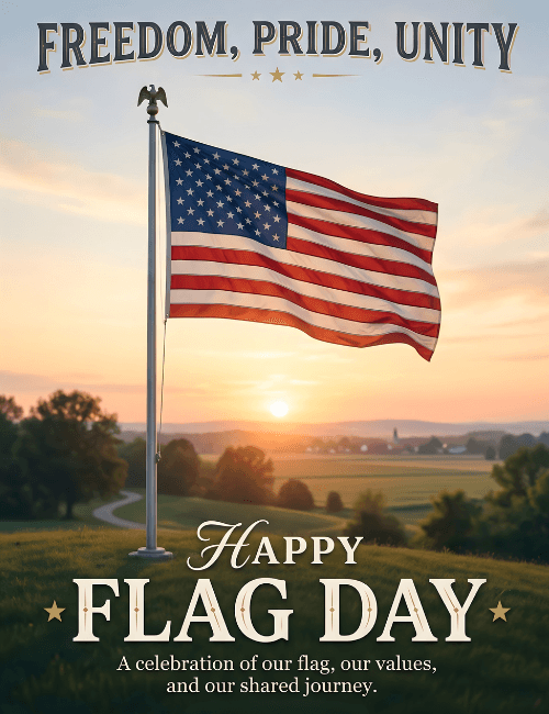 Flag Day American flag at sunset freedom pride unity